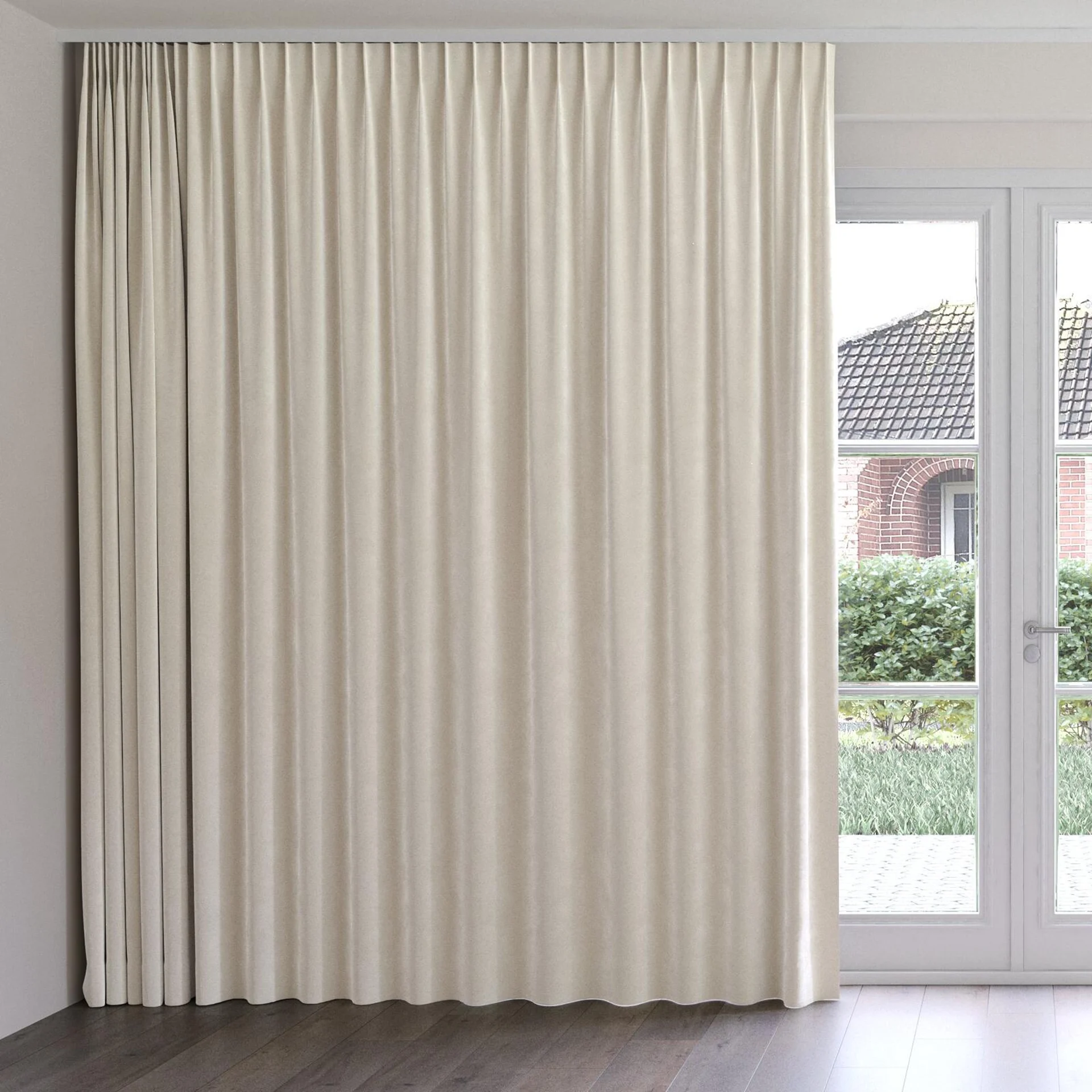 Front view of Geneva Marble, on curtain rail