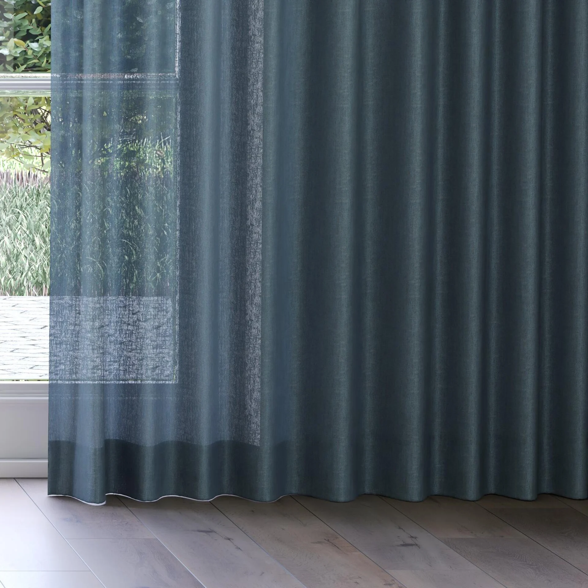 Bottom view of Lucidity Petrol, on curtain rail