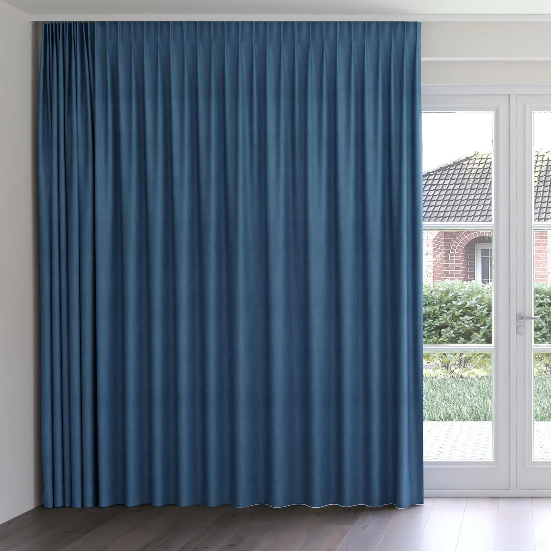 Front view of Loci Dim Out Cadet, on curtain rail