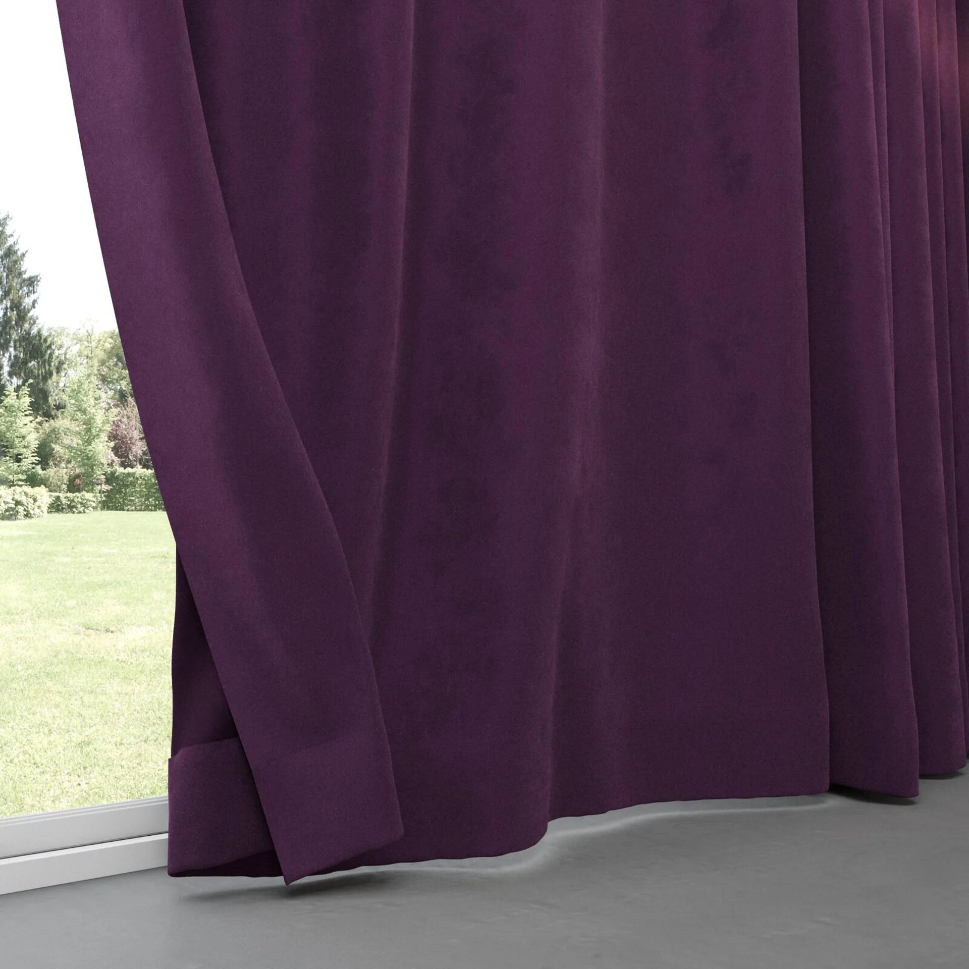 Bottom view of Lux Velvet Aubergine 8612, pinch pleat