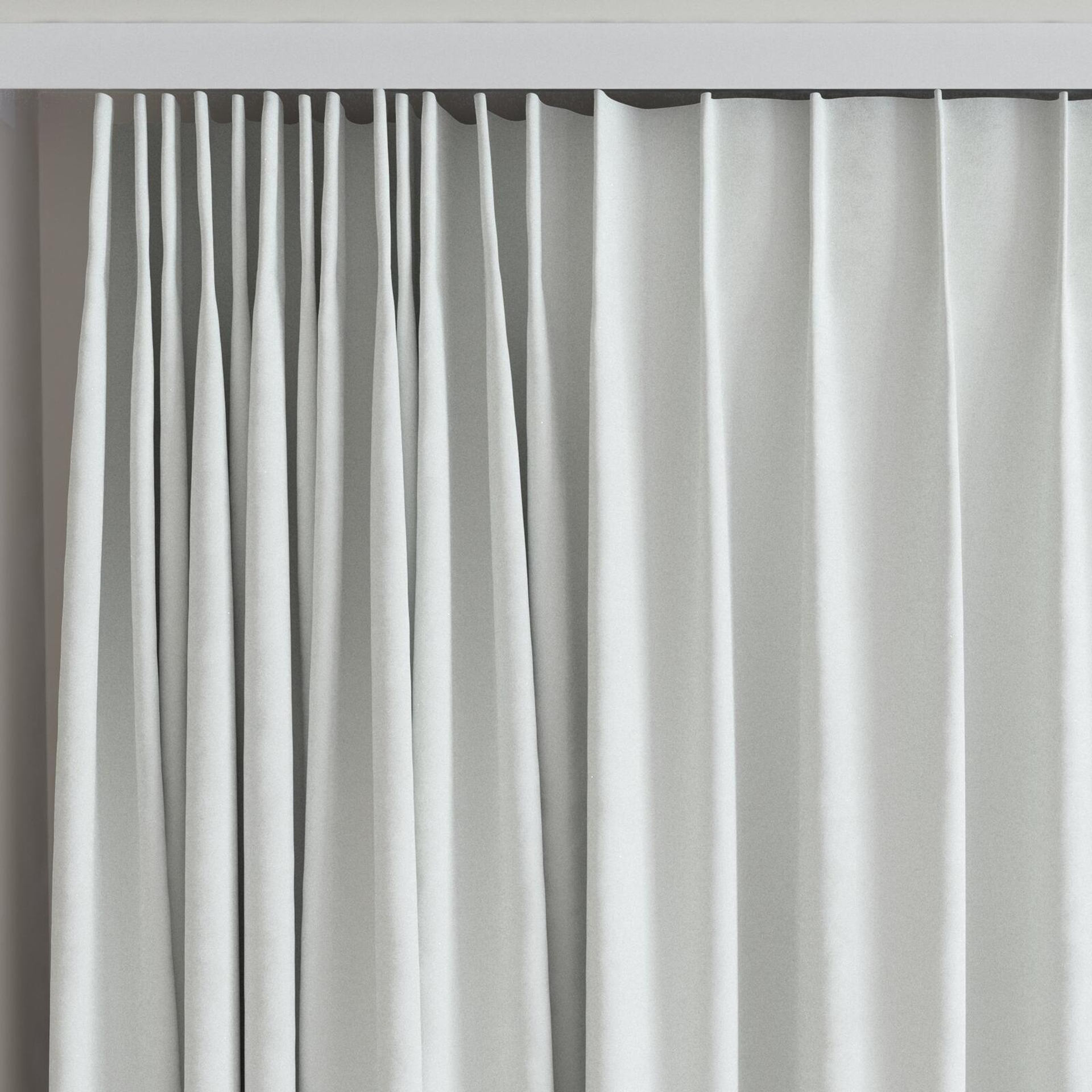 Top view of Moon Snow, on curtain rail