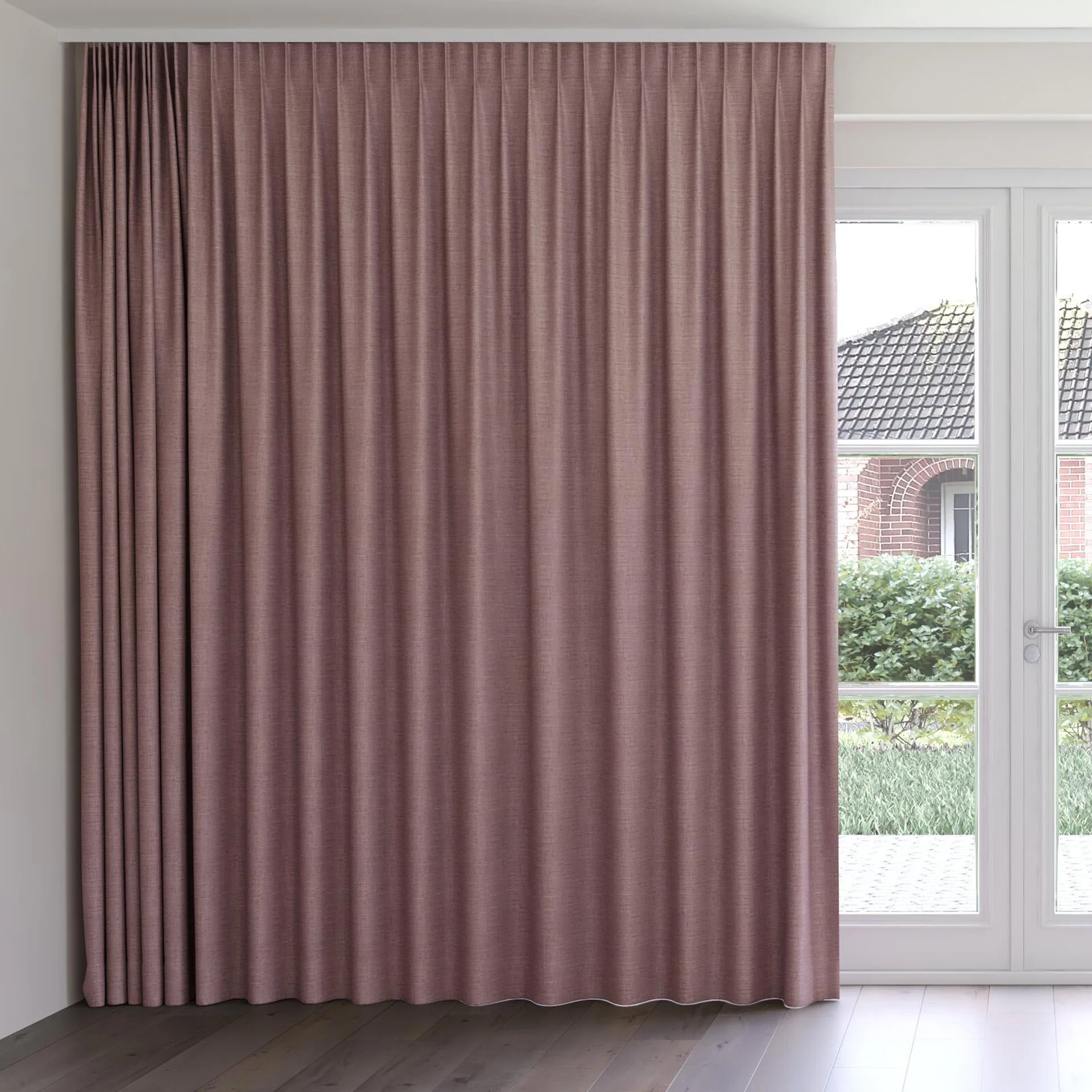 Front view of Latin Raisin, on curtain rail