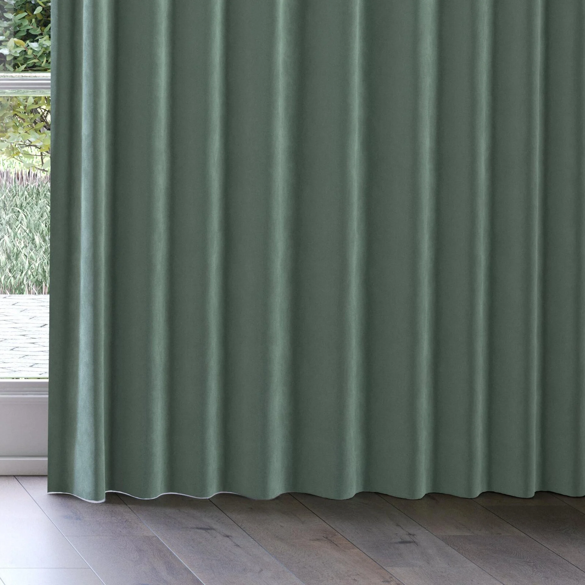 Bottom view of Vienna Teal, on curtain rail