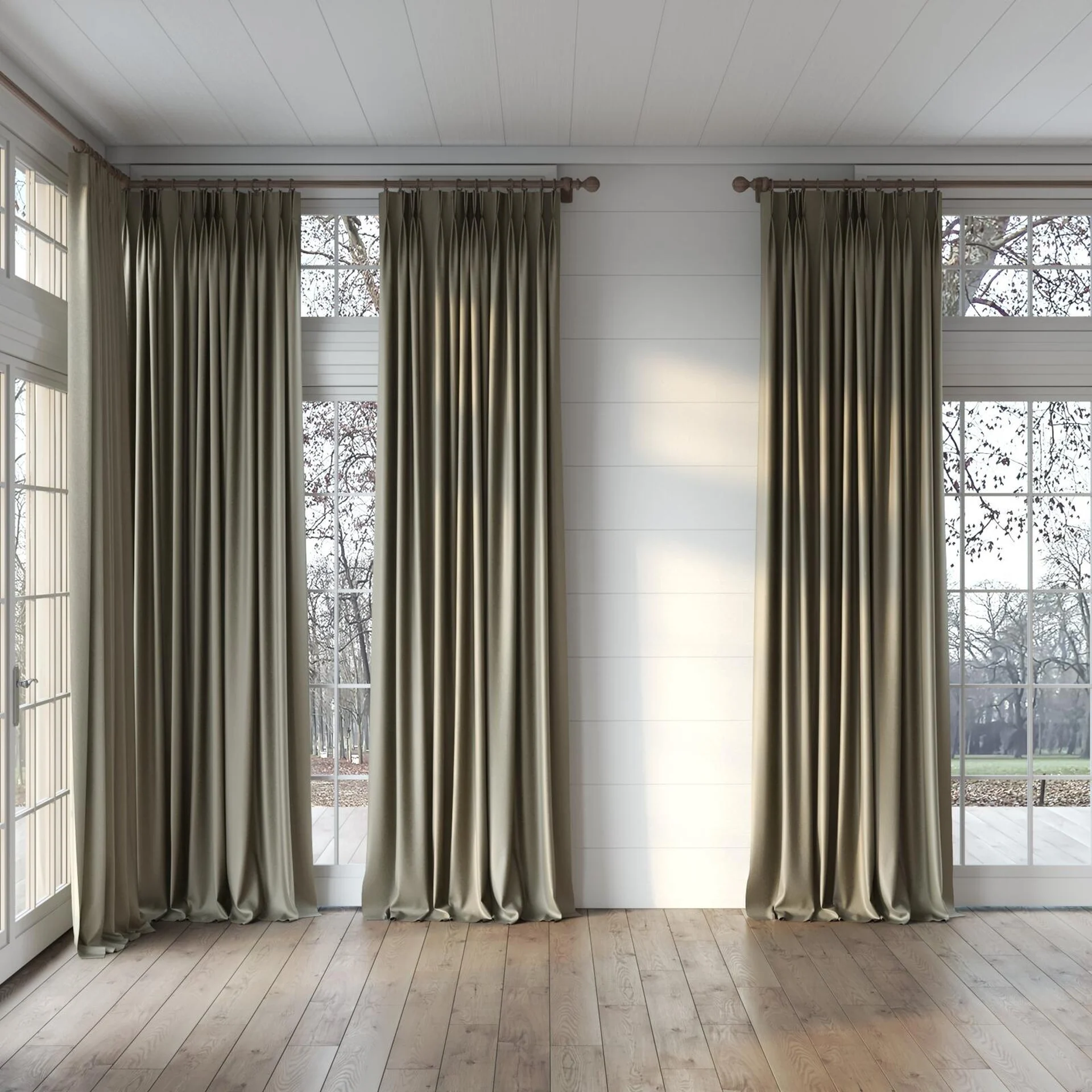 Full view of Rewind Otter, puddled, on curtain rod