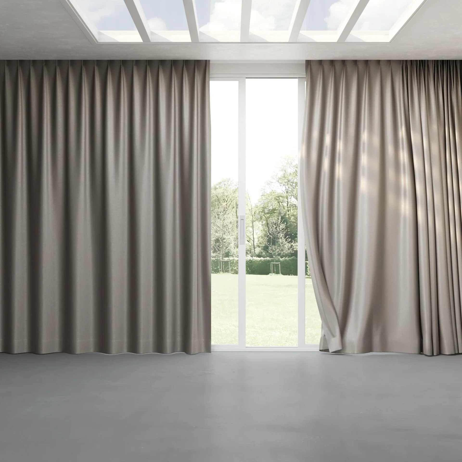 Full view of Recharge Stucco, pinch pleat