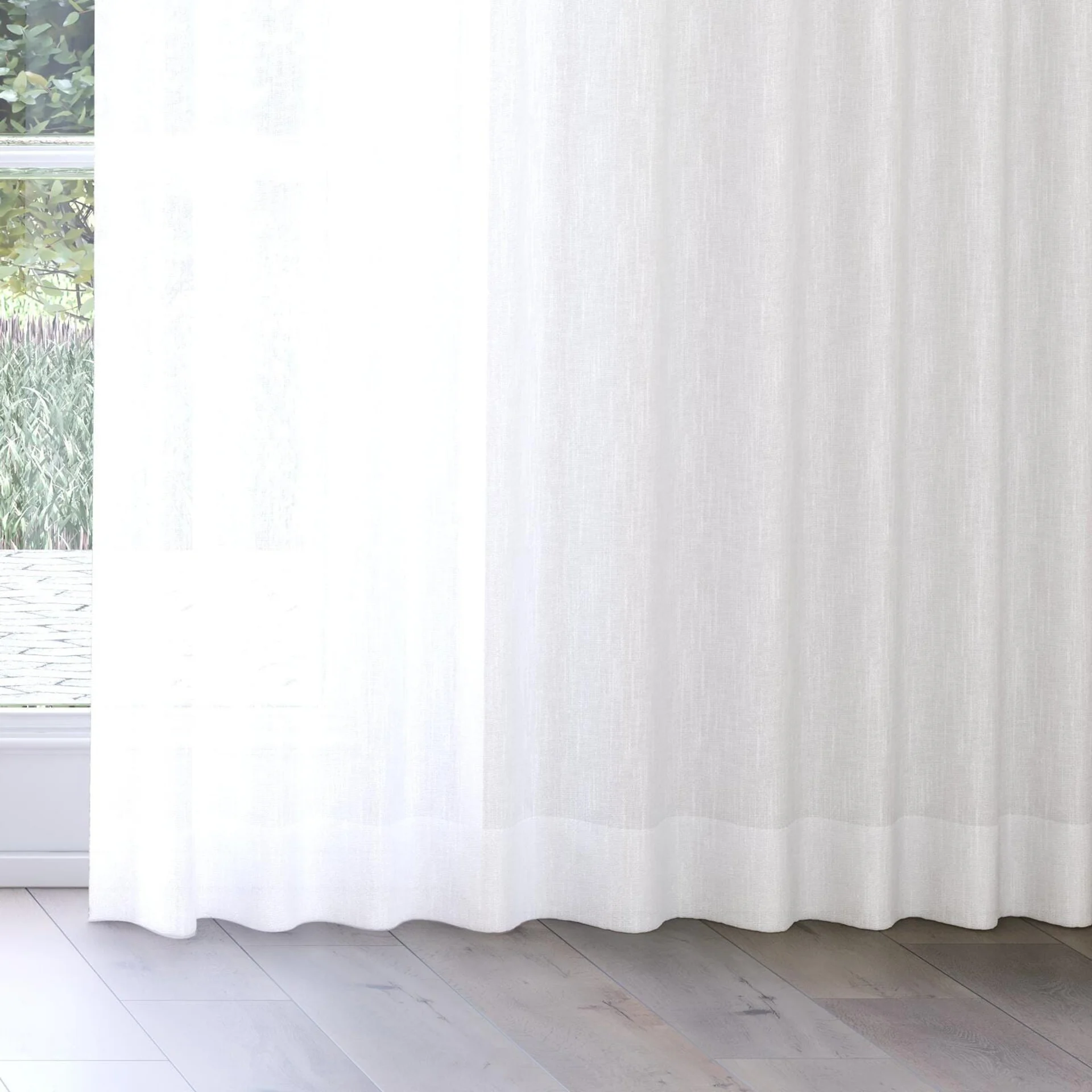 Bottom view of Homespun Whitewash, on curtain rail