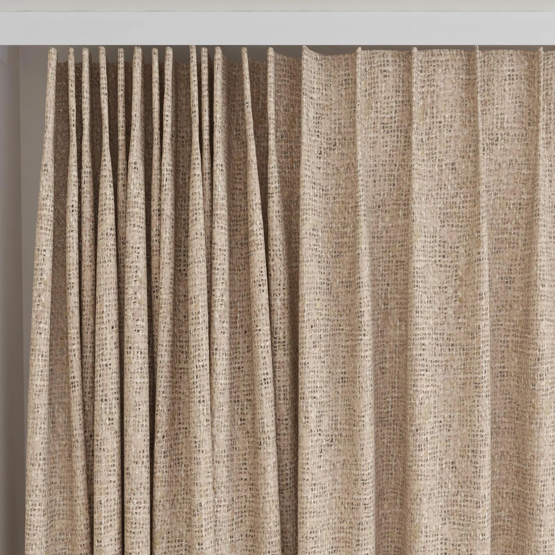 Top view of Handloom Linen, on curtain rail