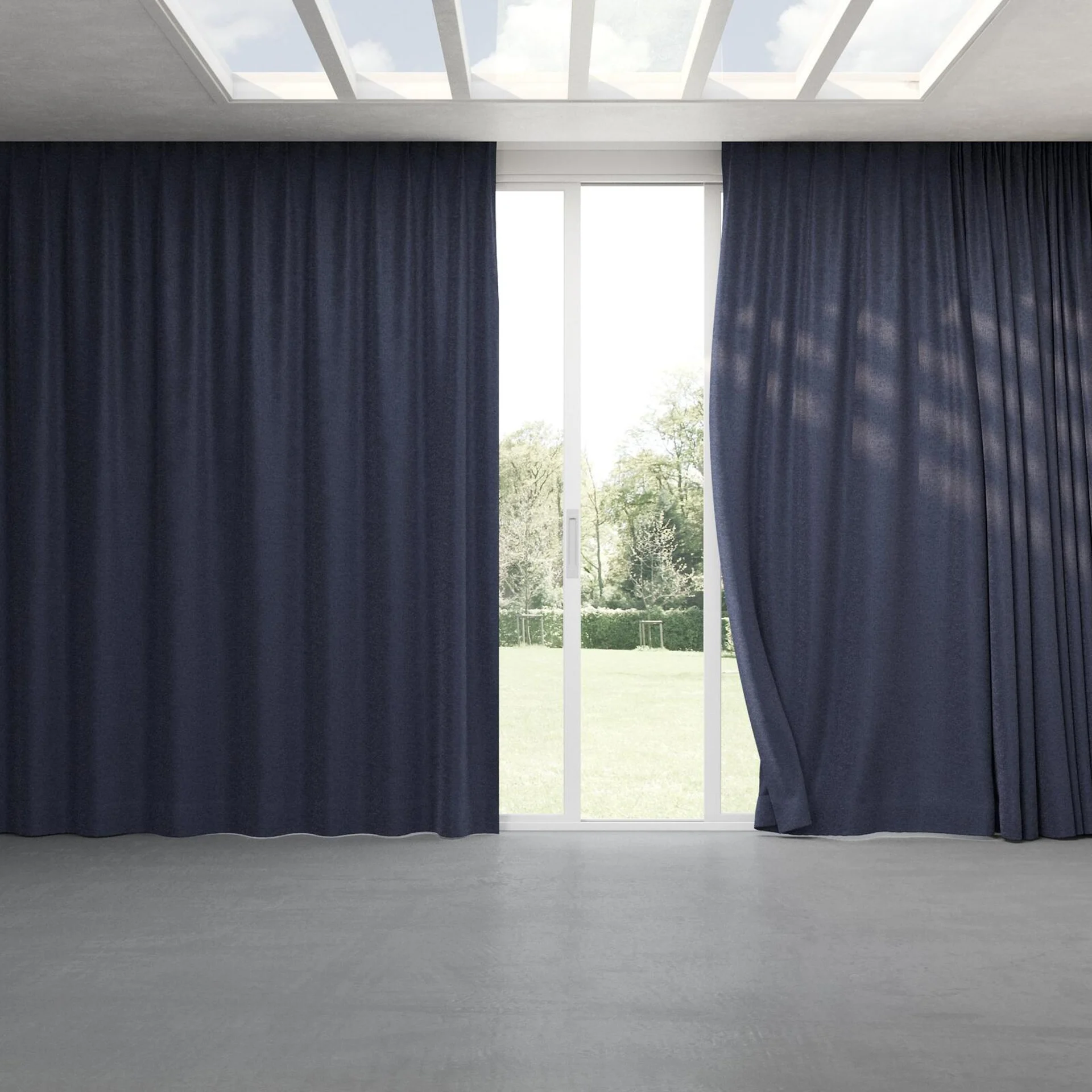 Full view of Brigadier Marine, pinch pleat