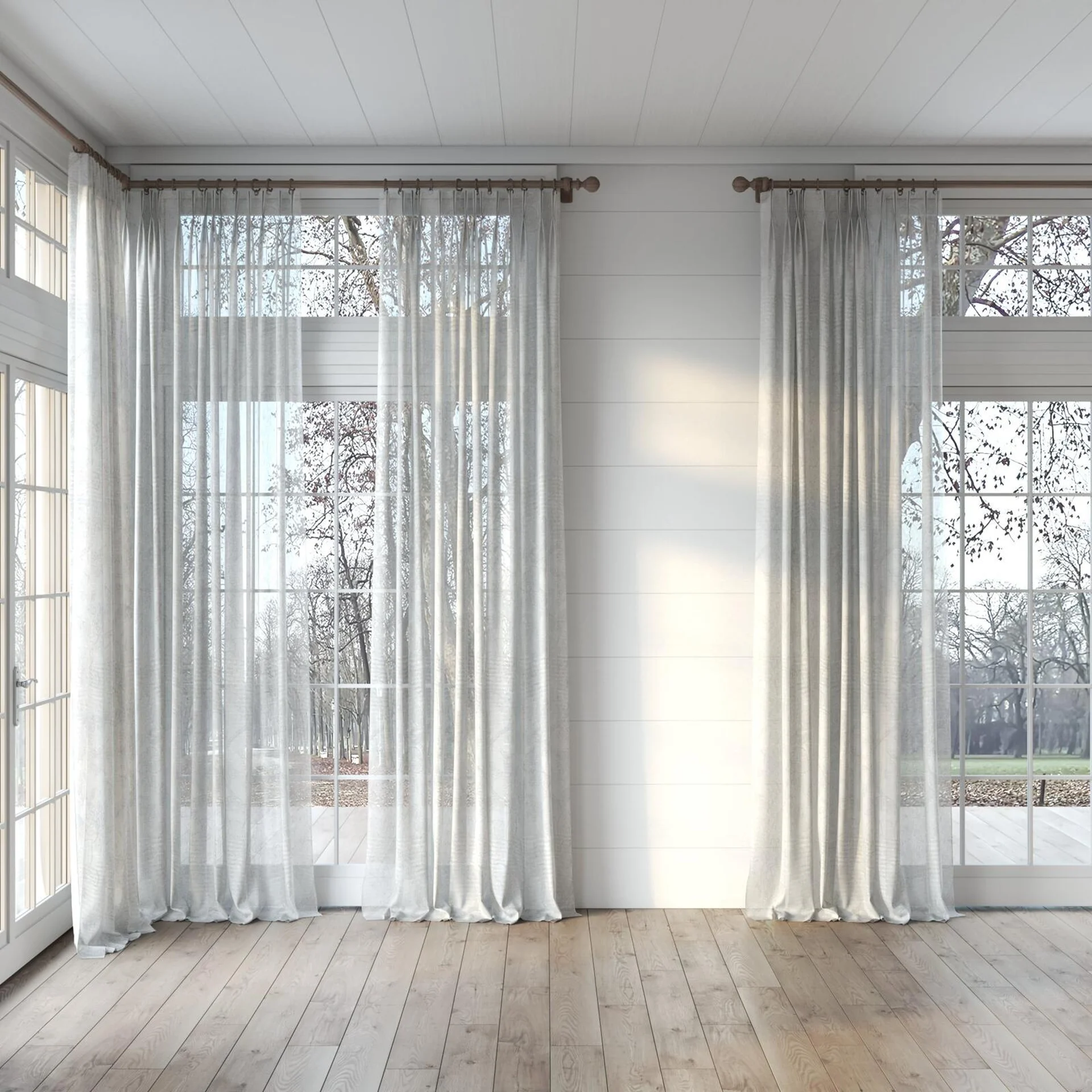 Full view of Savona Shadow, puddled, on curtain rod