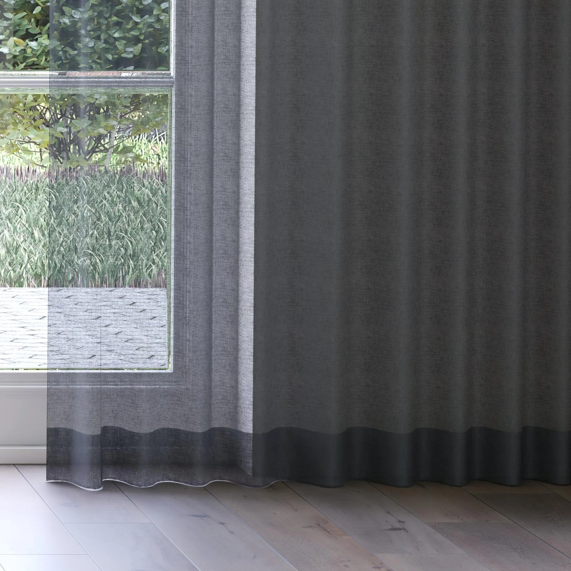 Bottom view of Elevate Slate, on curtain rail