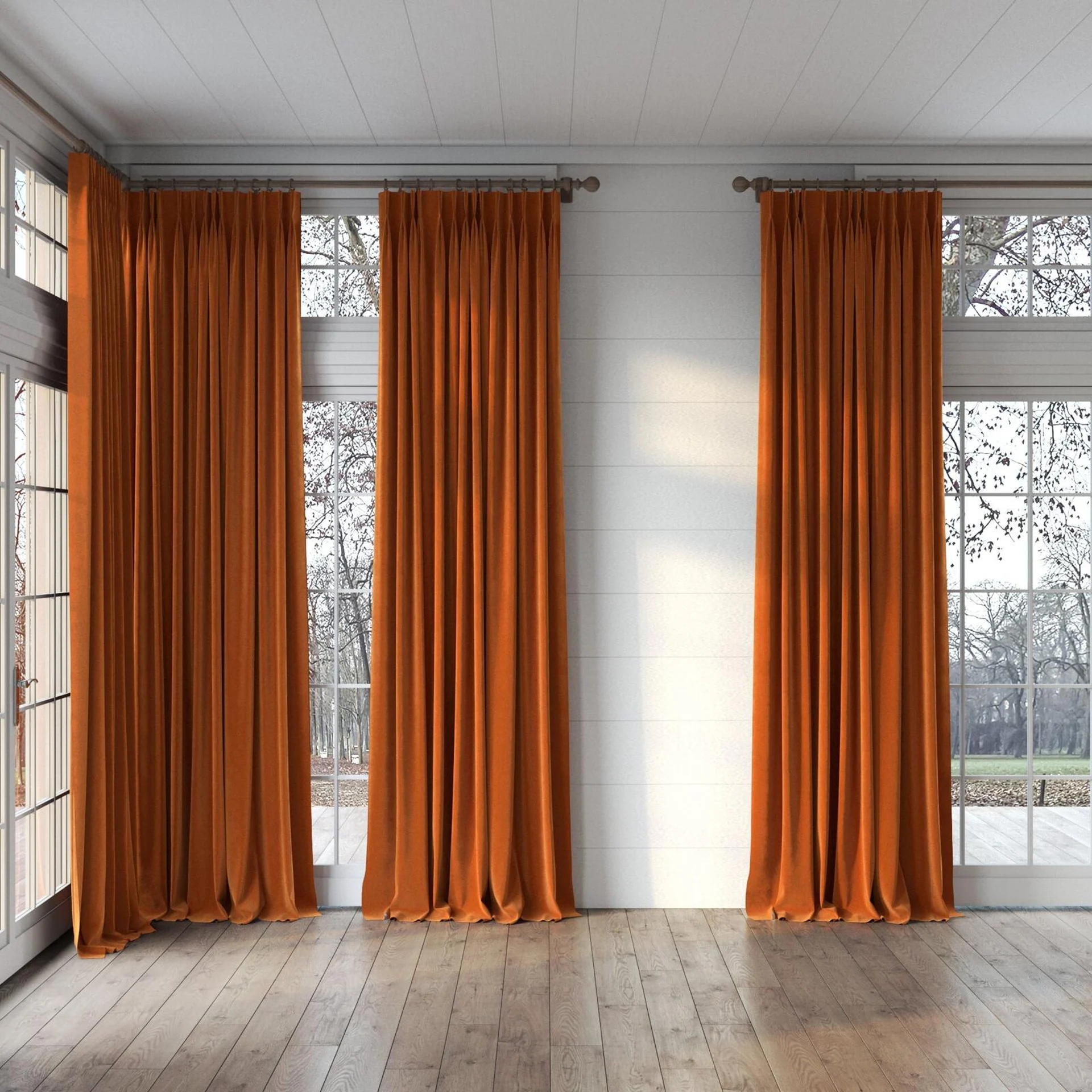 Full view of Vienna Bronzed, puddled, on curtain rod