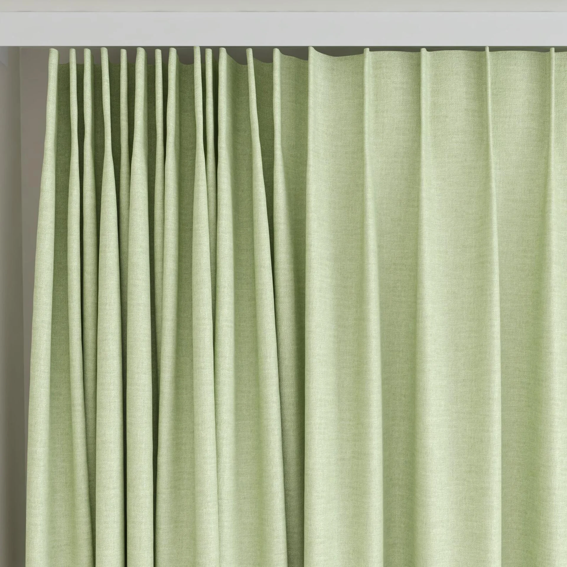 Top view of Casual Sage, on curtain rail