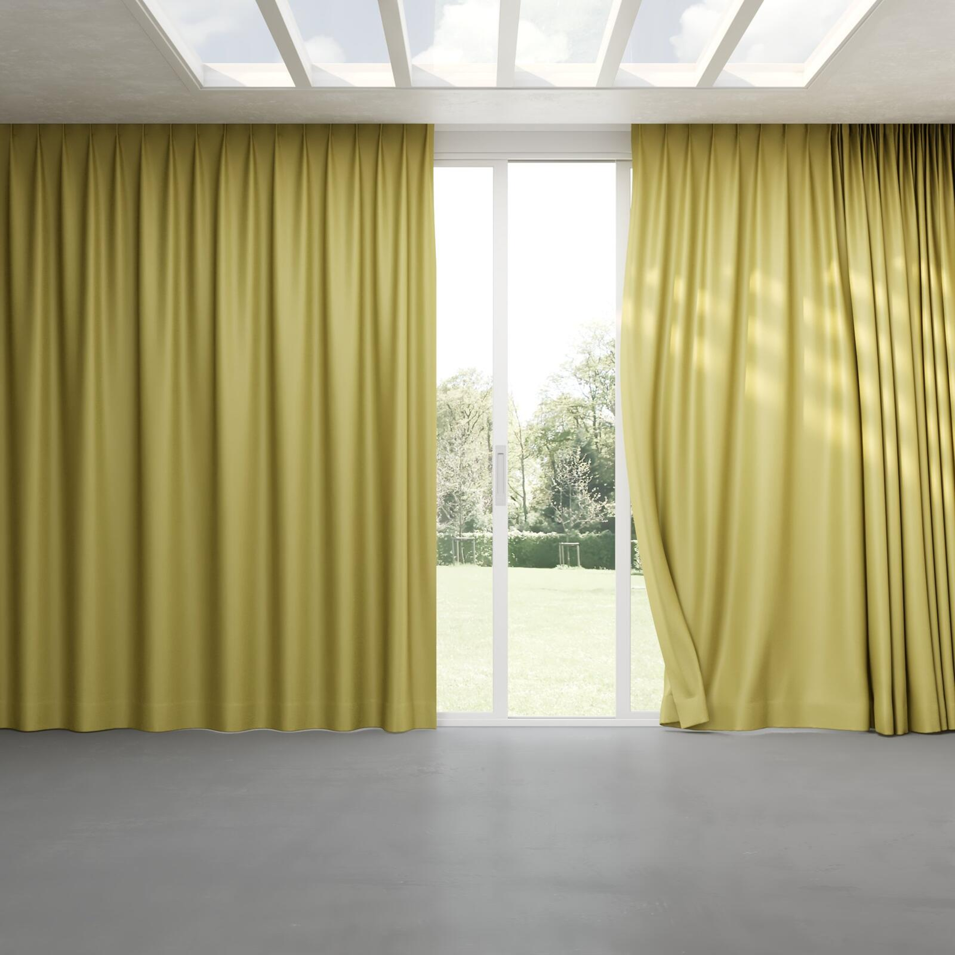 Full view of Silk Road Golden Olive, pinch pleat
