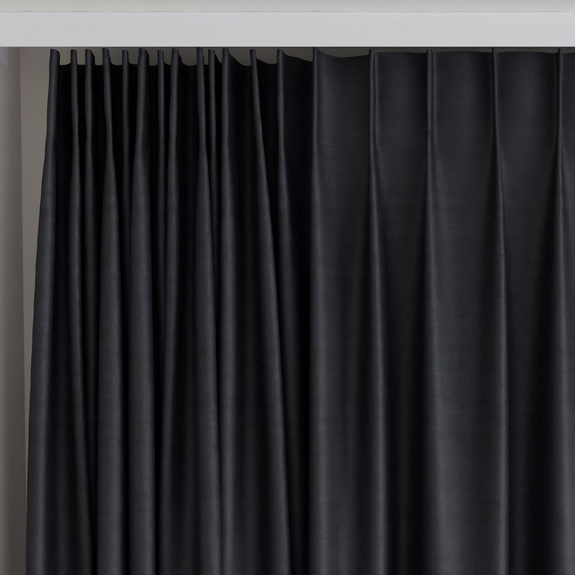 Top view of Zircon Onyx, on curtain rail