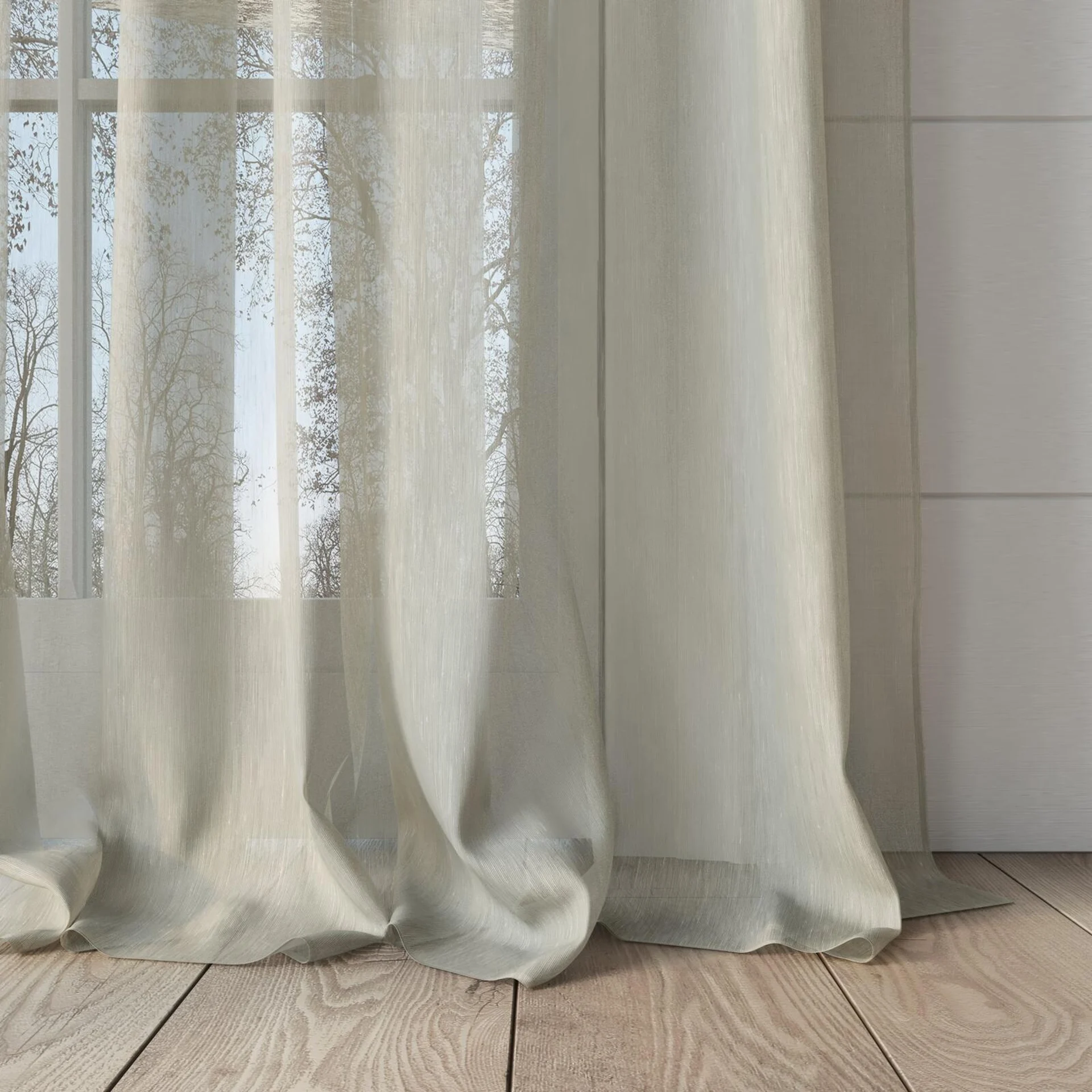 Bottom view of Aurora Sandstone, puddled, on curtain rod