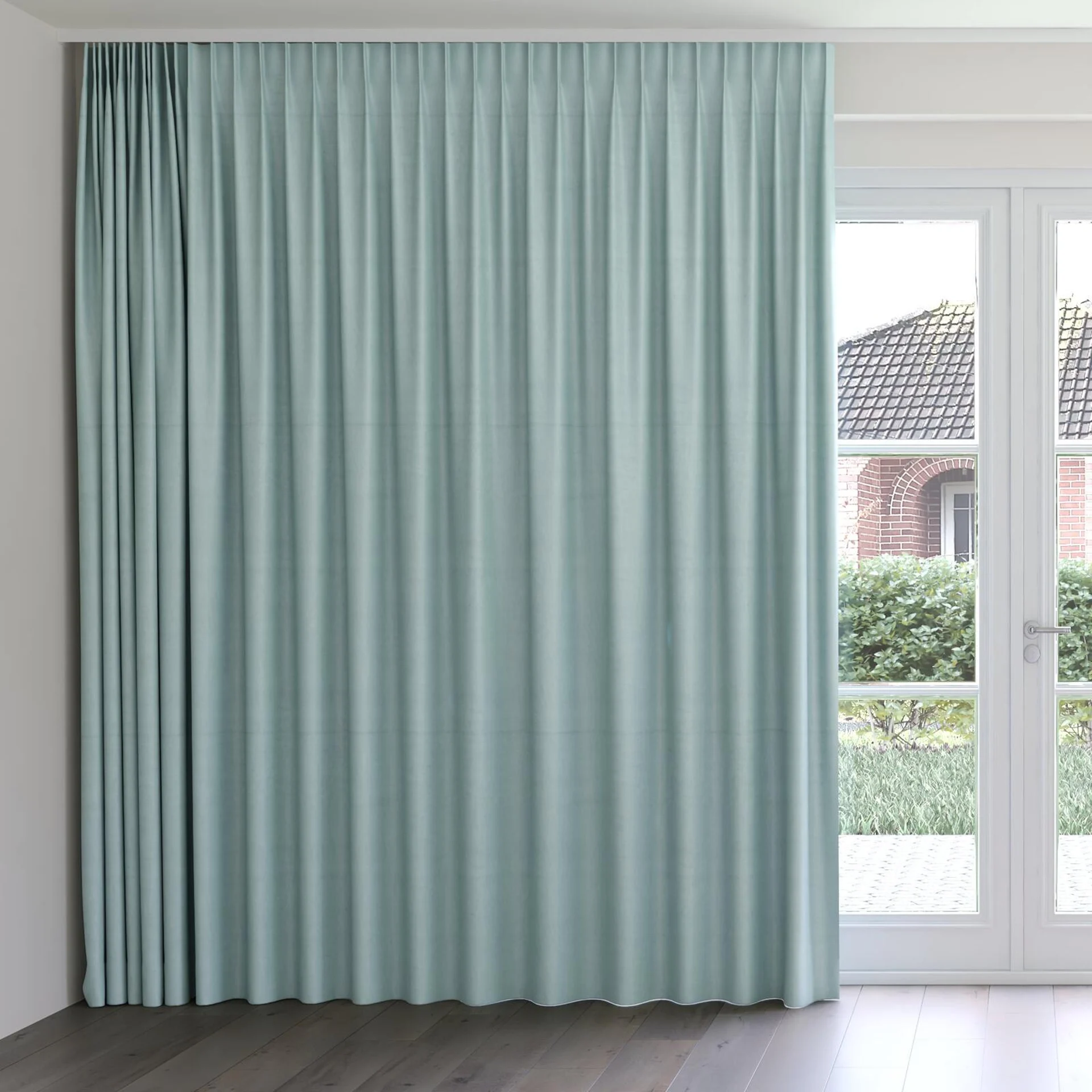 Front view of Warlock Aqua, on curtain rail