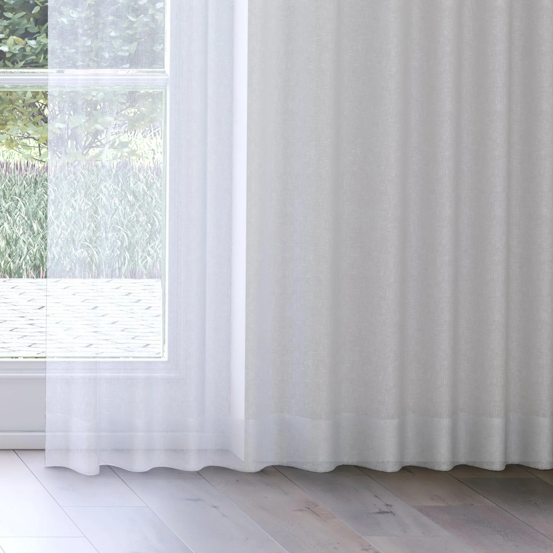 Bottom view of Tempest Sky Blue, on curtain rail