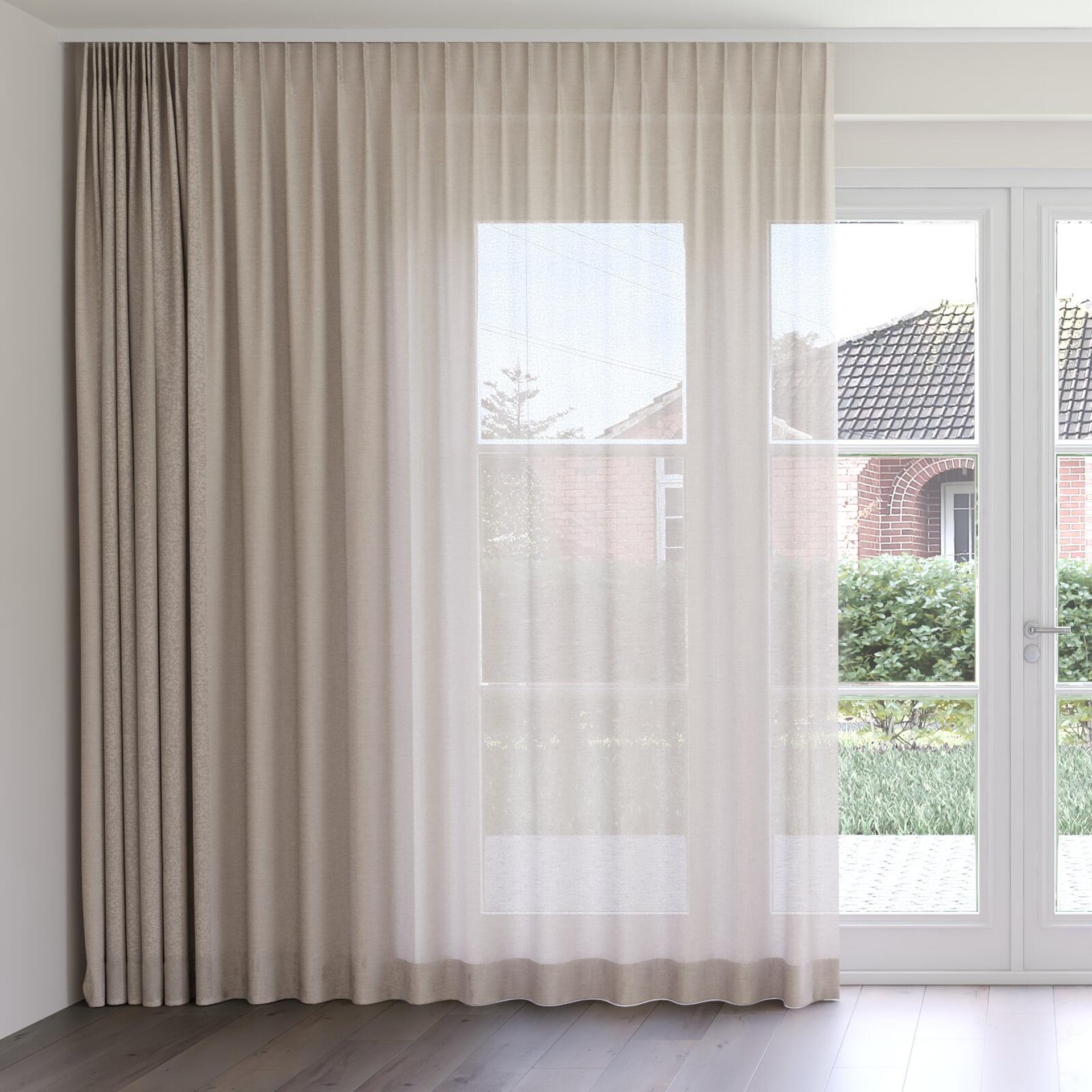 Front view of Revel Clay, on curtain rail
