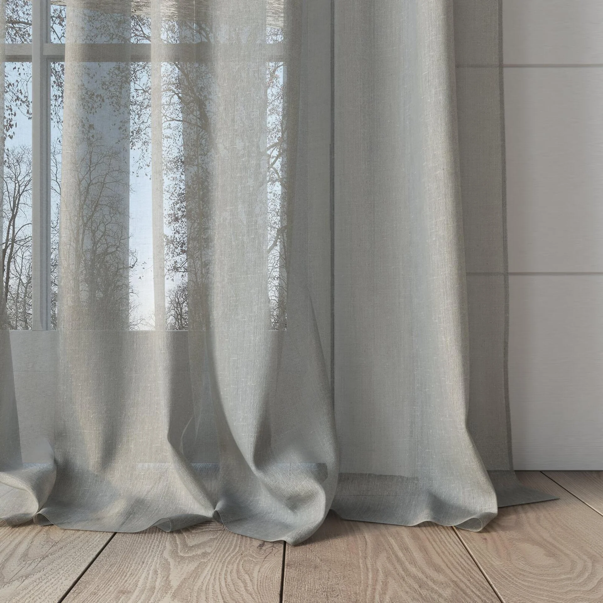 Bottom view of Distill Stone, puddled, on curtain rod