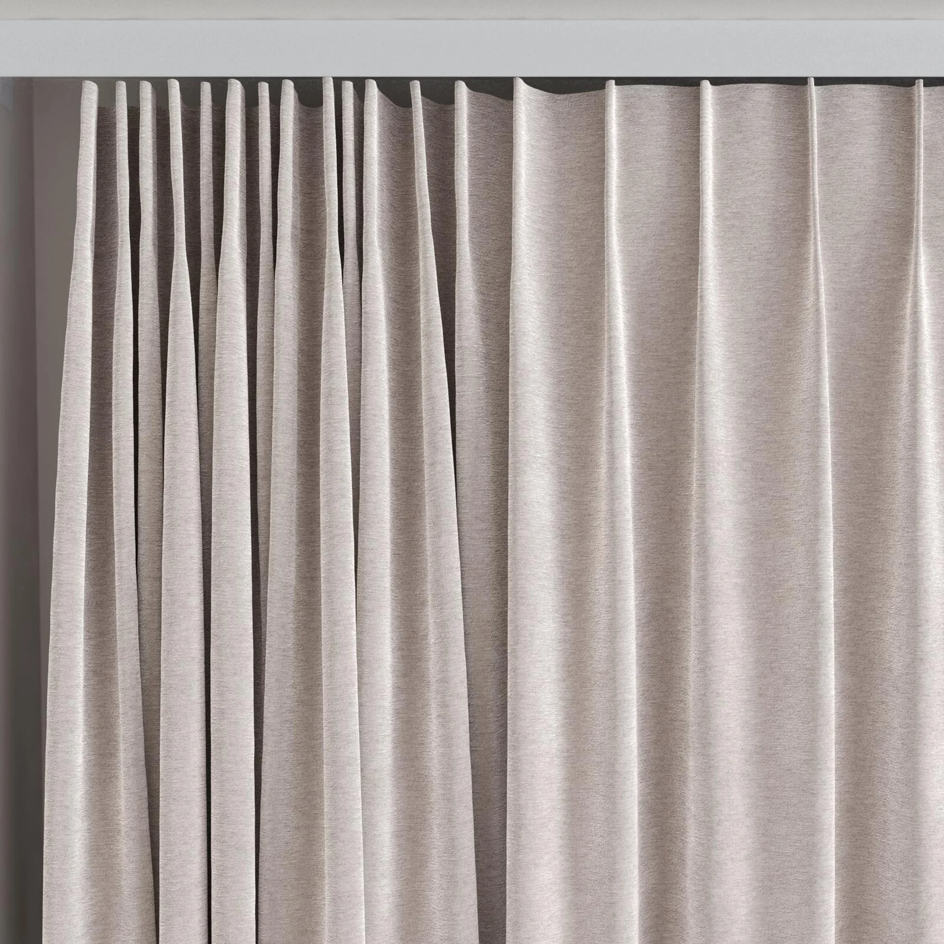Top view of Geneva Taupe, on curtain rail