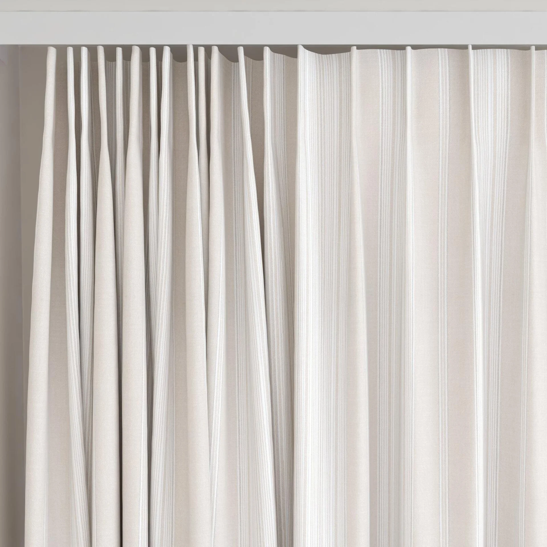 Top view of Chambray Multi Thistle, on curtain rail