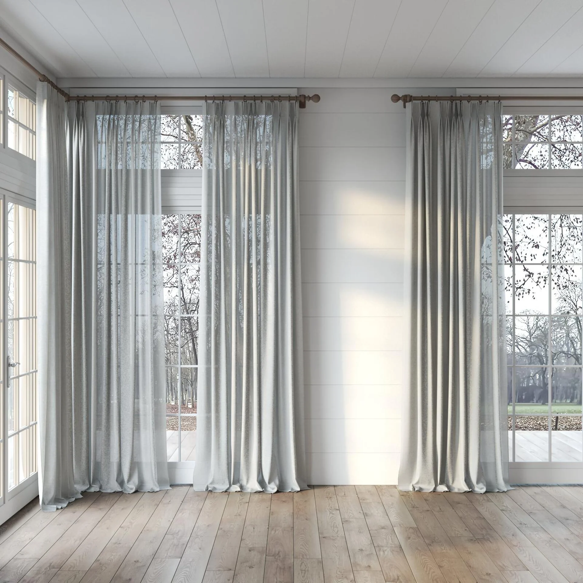 Full view of Rava Stucco, puddled, on curtain rod