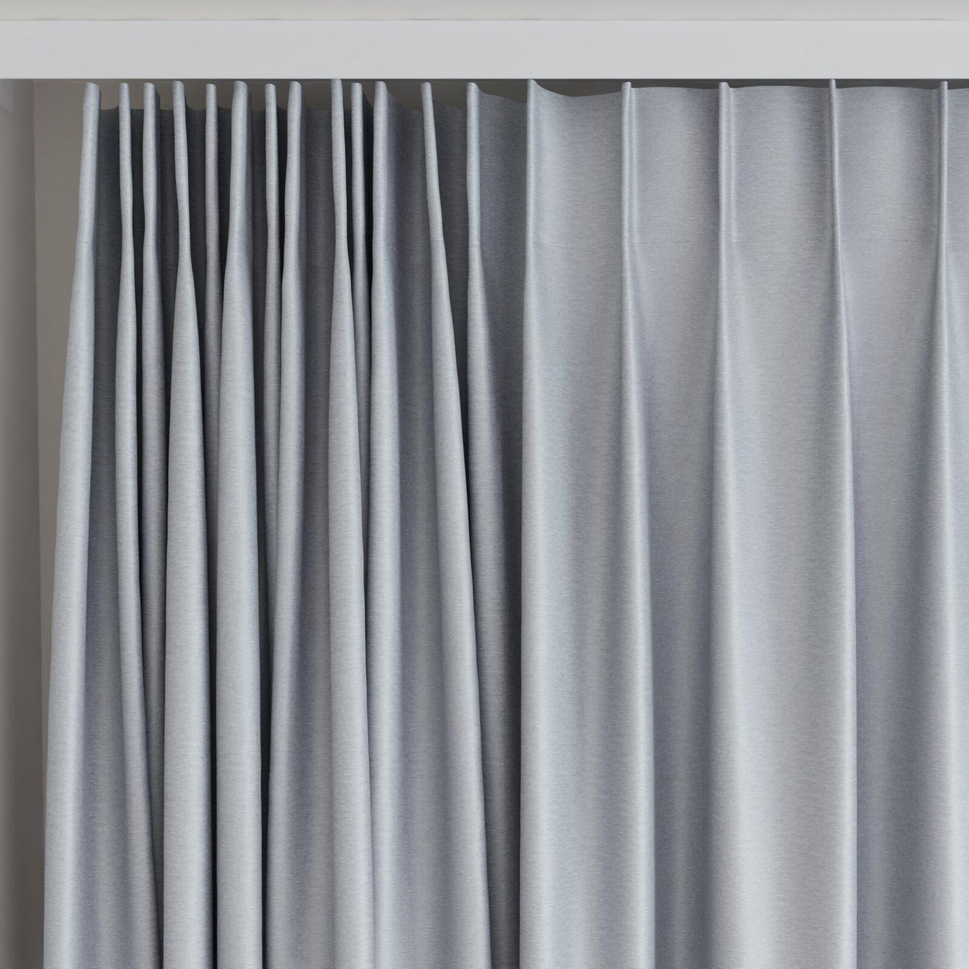 Top view of Stellar Blackout Steel, on curtain rail