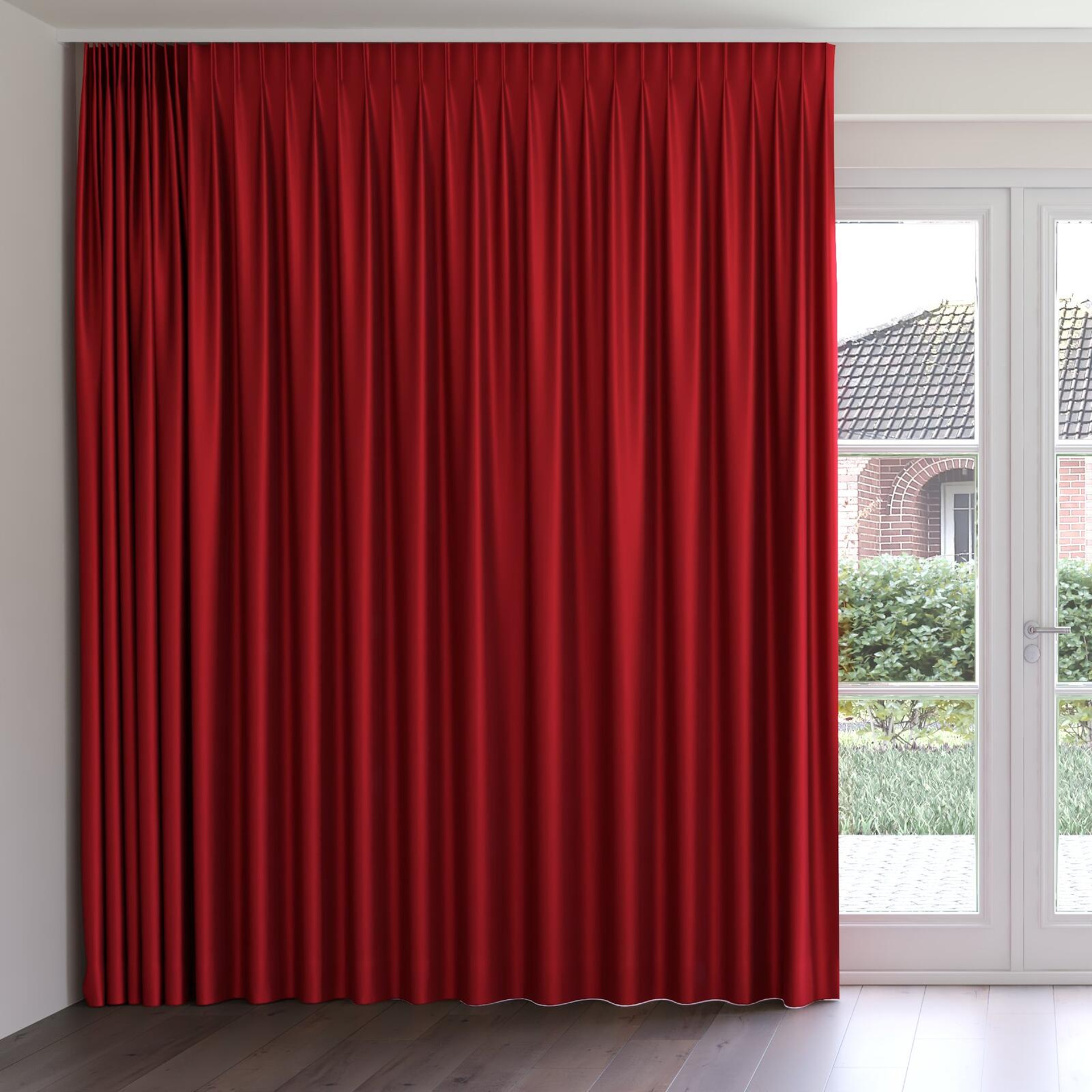 Front view of North Face Poppy, on curtain rail