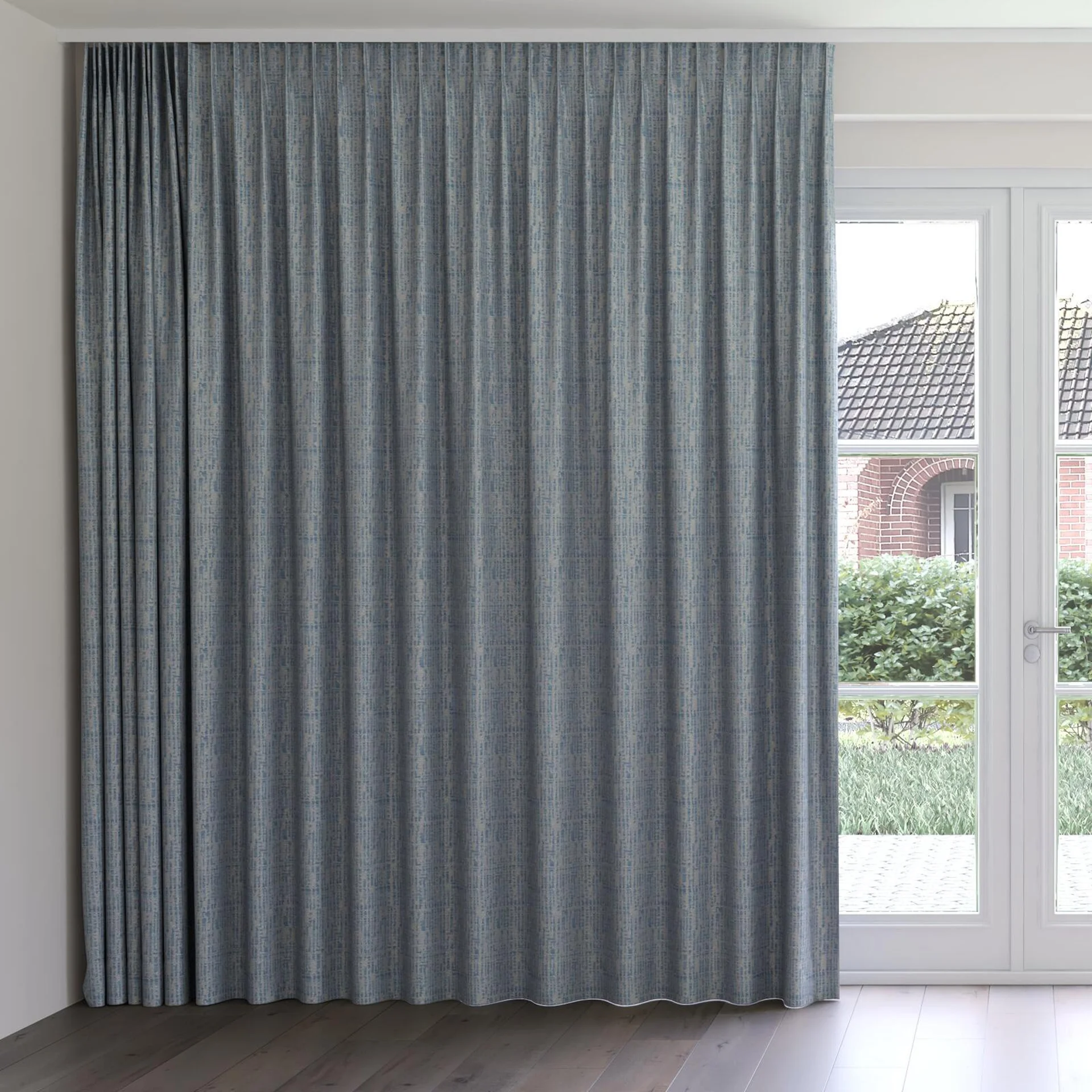 Front view of Unicode Mosaic, on curtain rail