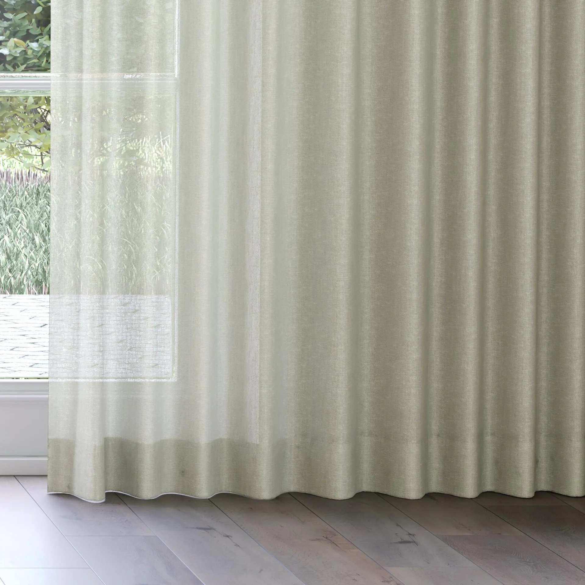 Bottom view of Lucidity Spearmint, on curtain rail
