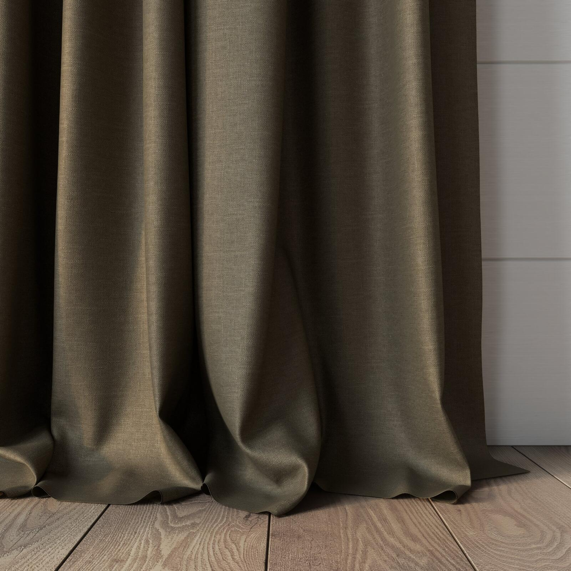 Bottom view of Atelier Truffle, puddled, on curtain rod