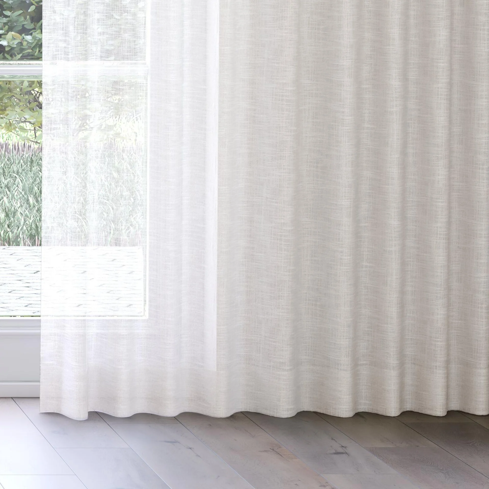 Bottom view of Occurrence Linen, on curtain rail
