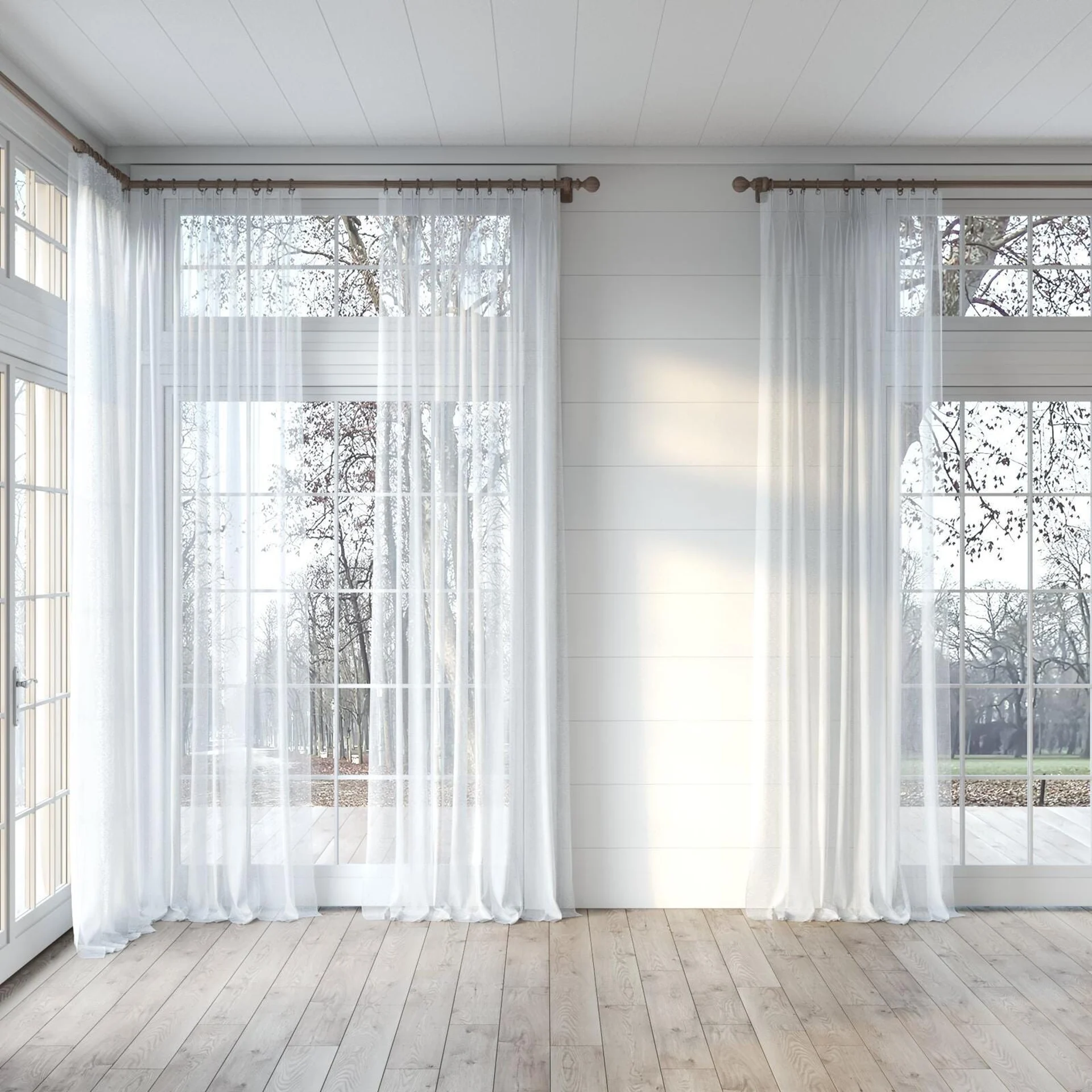 Full view of Attica Powder, puddled, on curtain rod