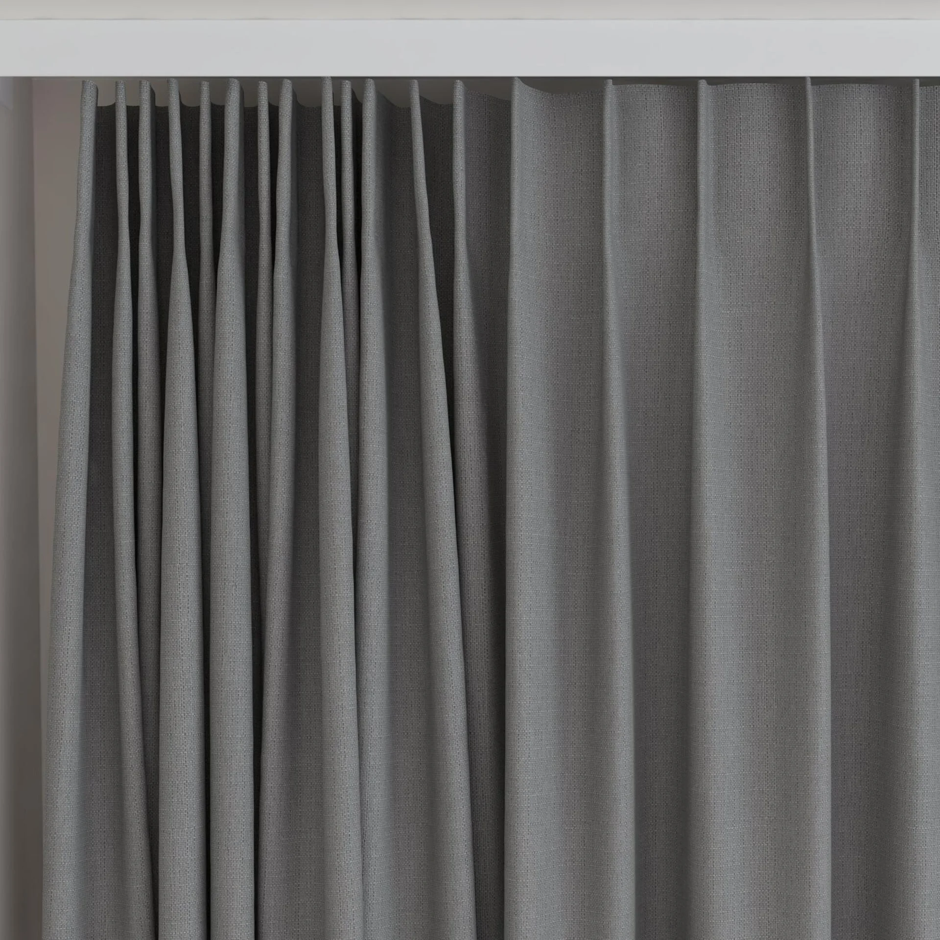 Top view of Darkness Charcoal, on curtain rail