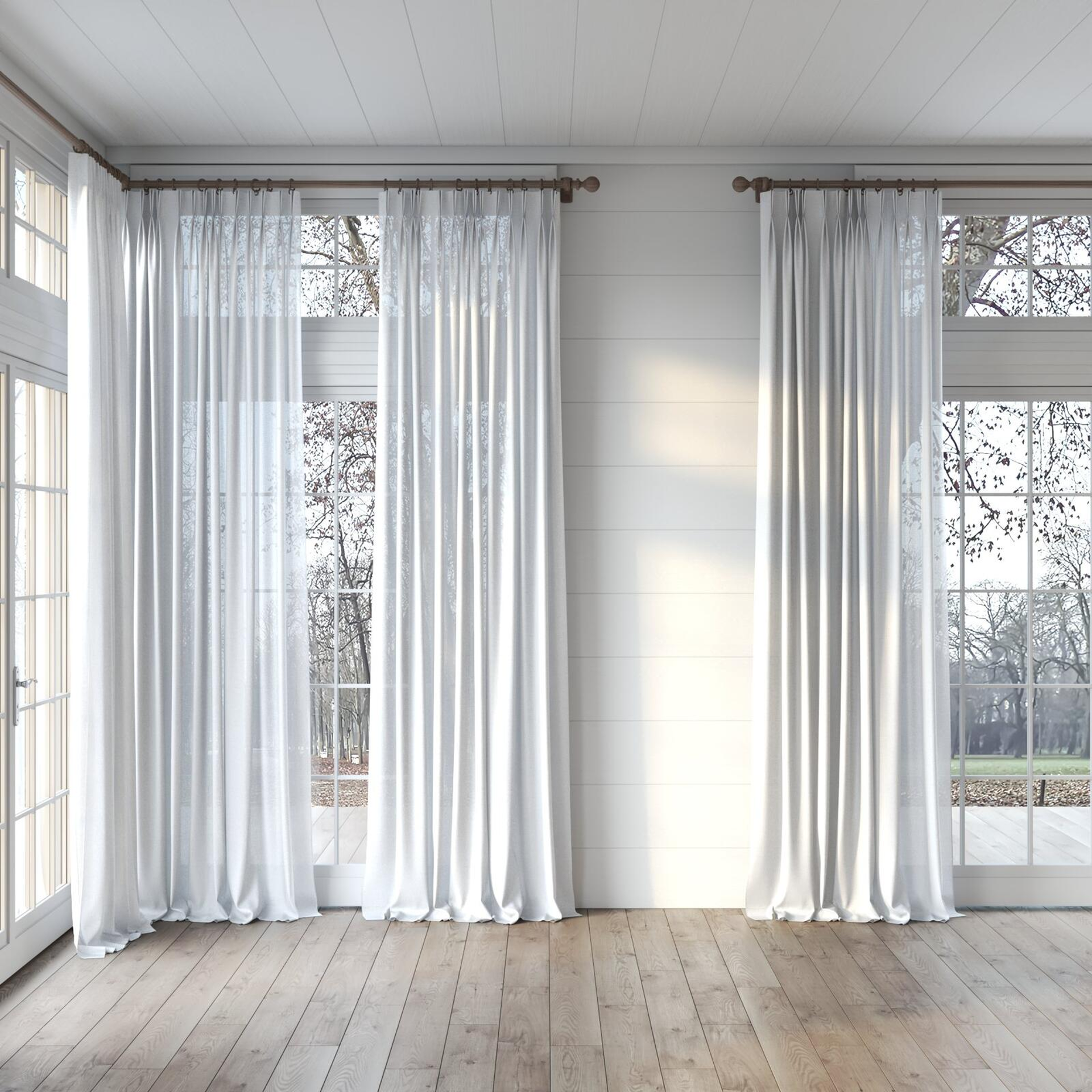 Full view of Sensation Mist, puddled, on curtain rod