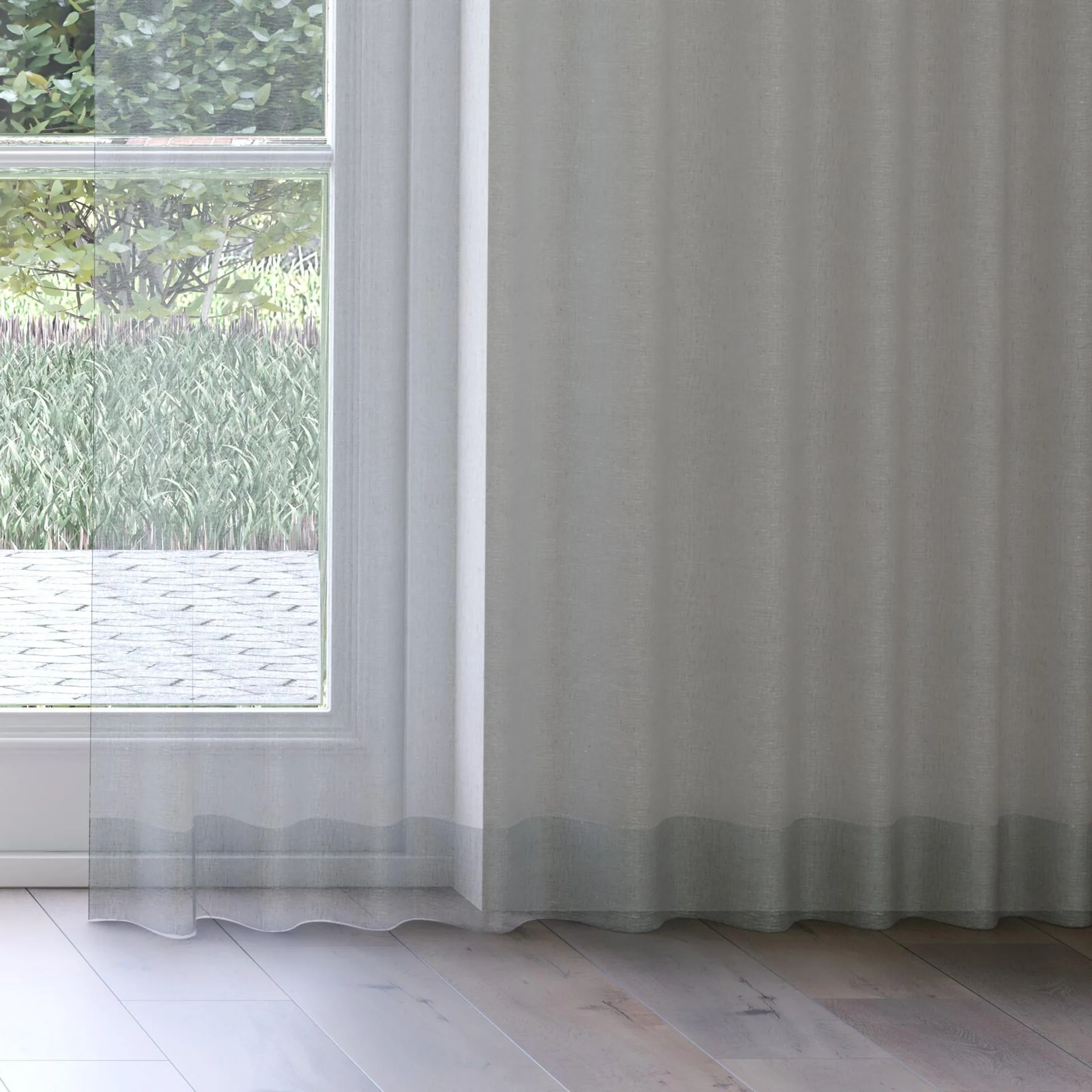 Bottom view of Rhyme Onyx, on curtain rail