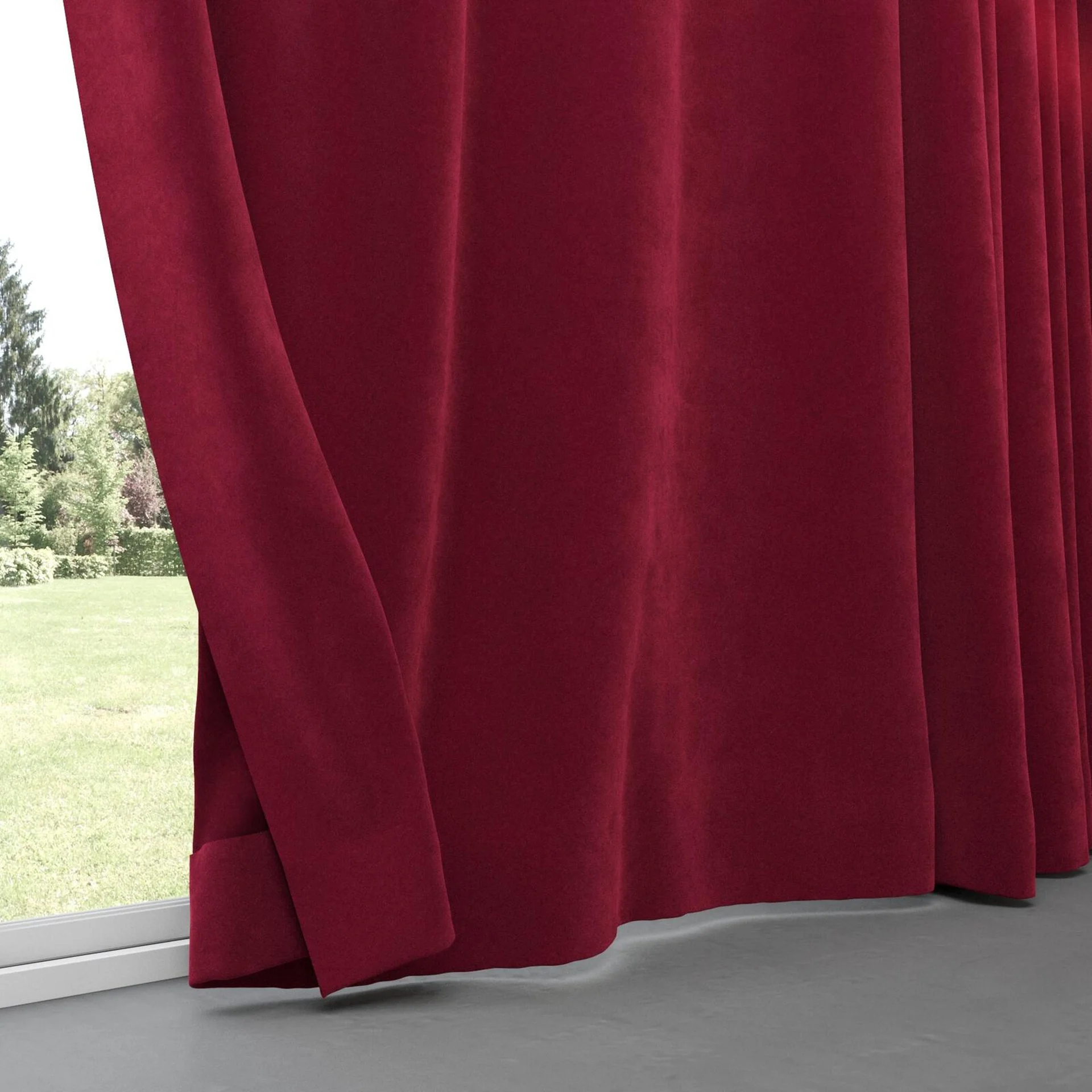 Bottom view of Lux Velvet Burgundy 10723, pinch pleat