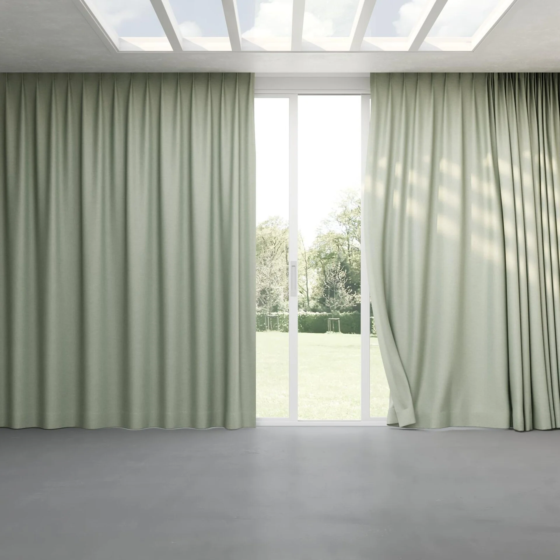 Full view of Bravo Jade, pinch pleat