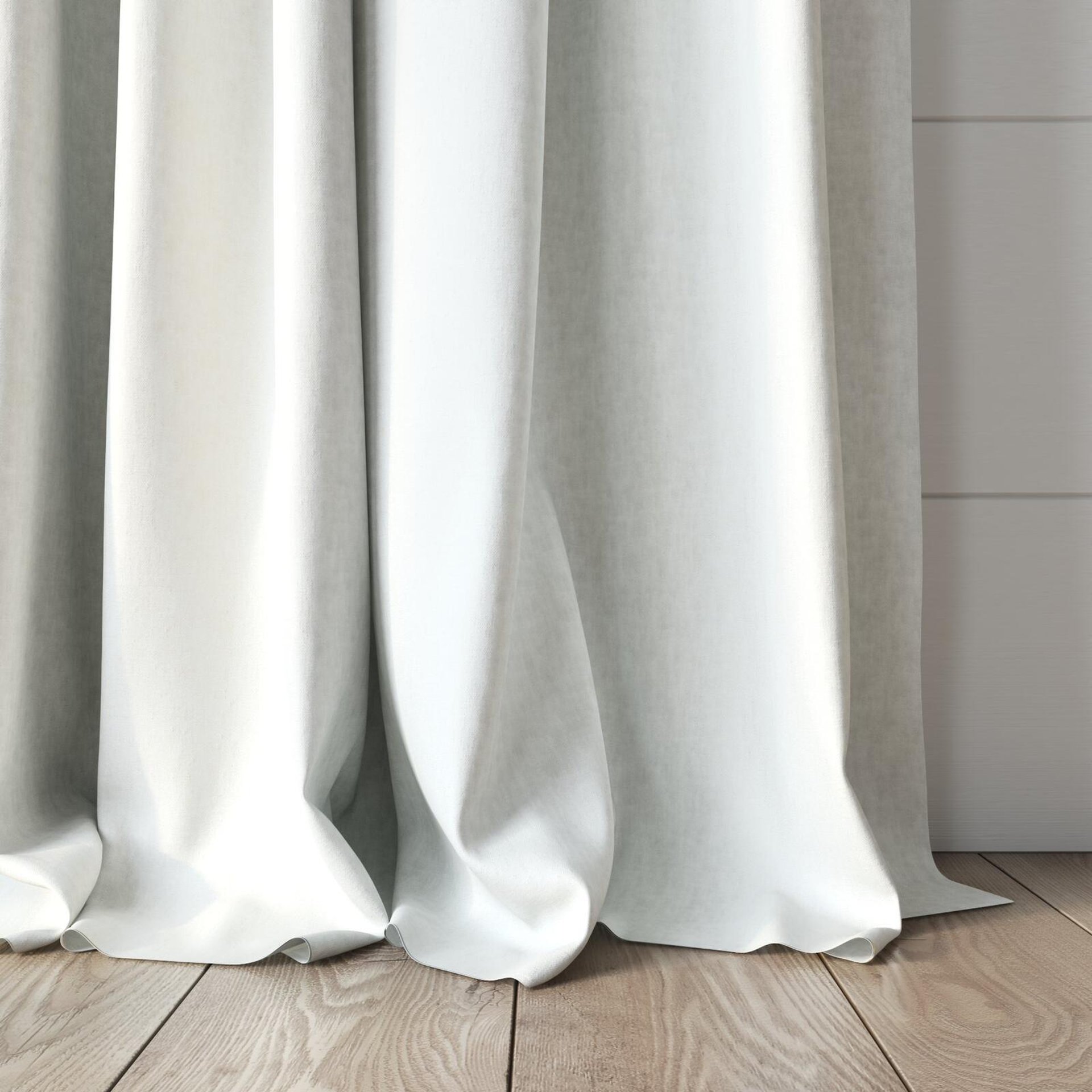 Bottom view of Hometown Cream, puddled, on curtain rod