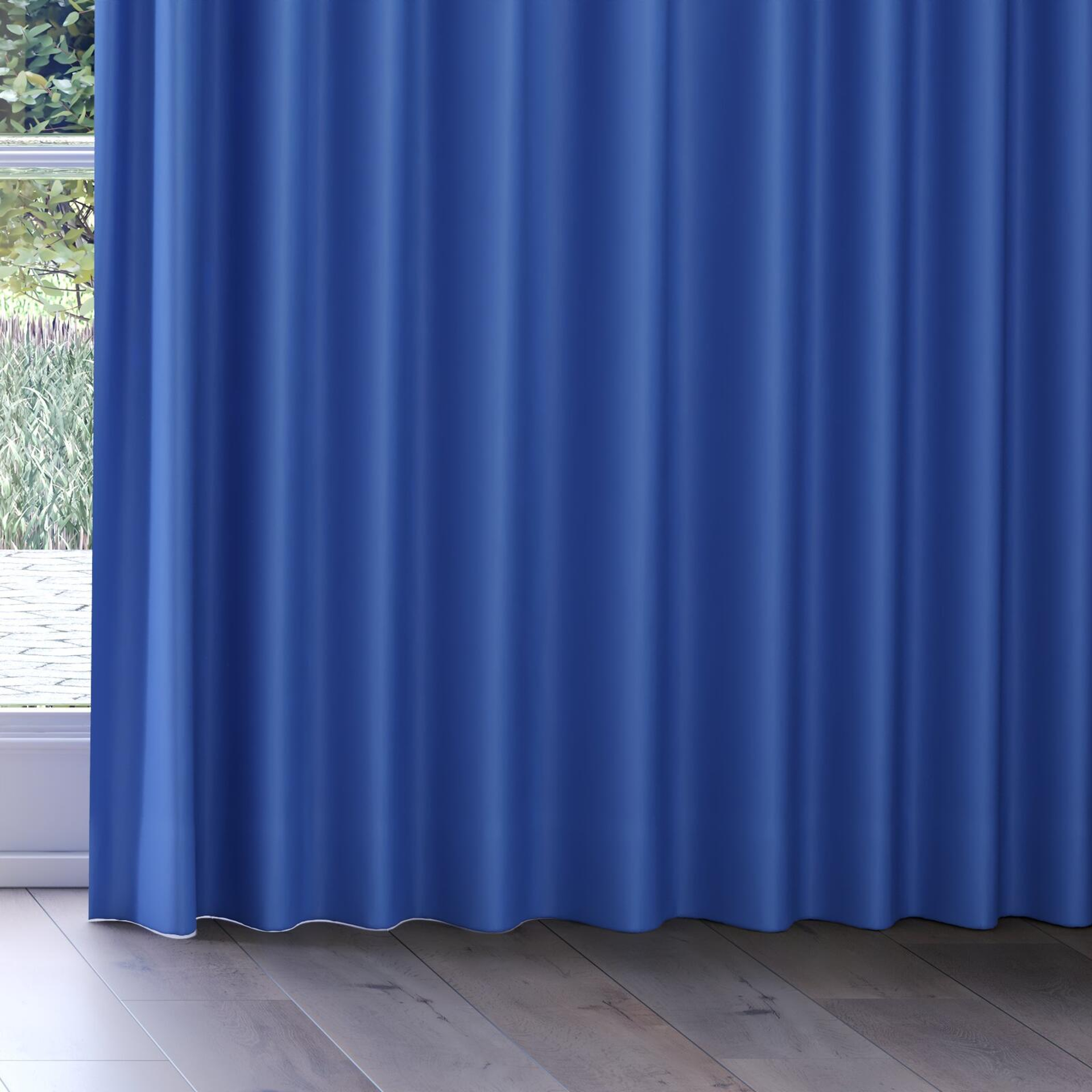 Bottom view of Ultra Dim Indigo, on curtain rail