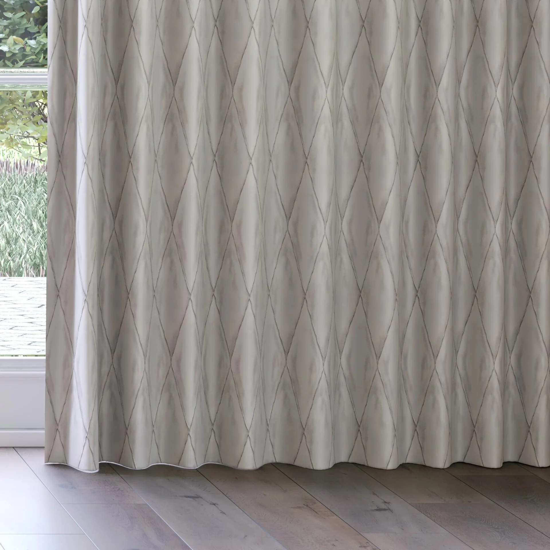 Bottom view of Deity Galvanized, on curtain rail