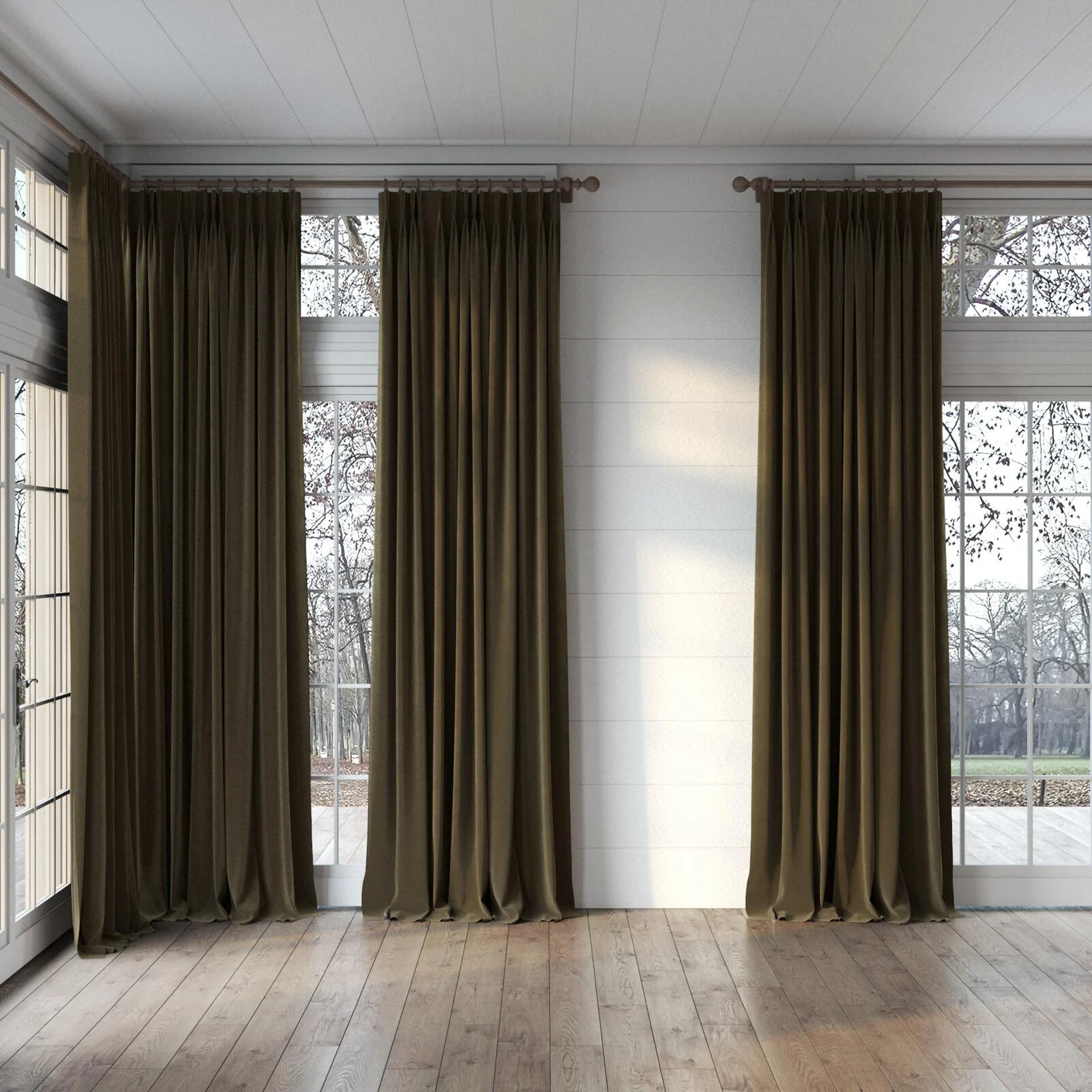 Full view of Vienna Vintage, puddled, on curtain rod