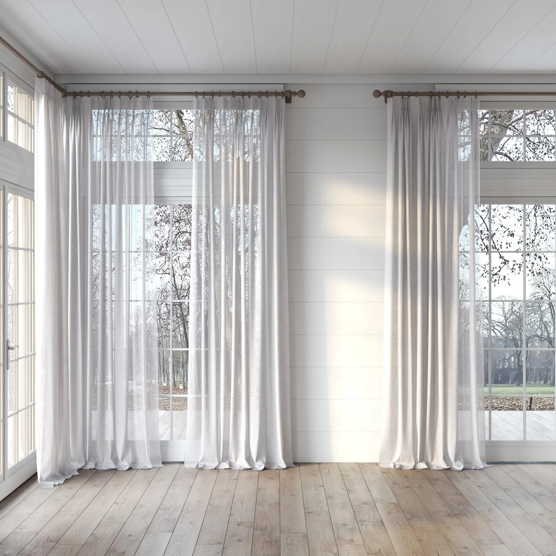 Full view of Angelic Plaza, puddled, on curtain rod
