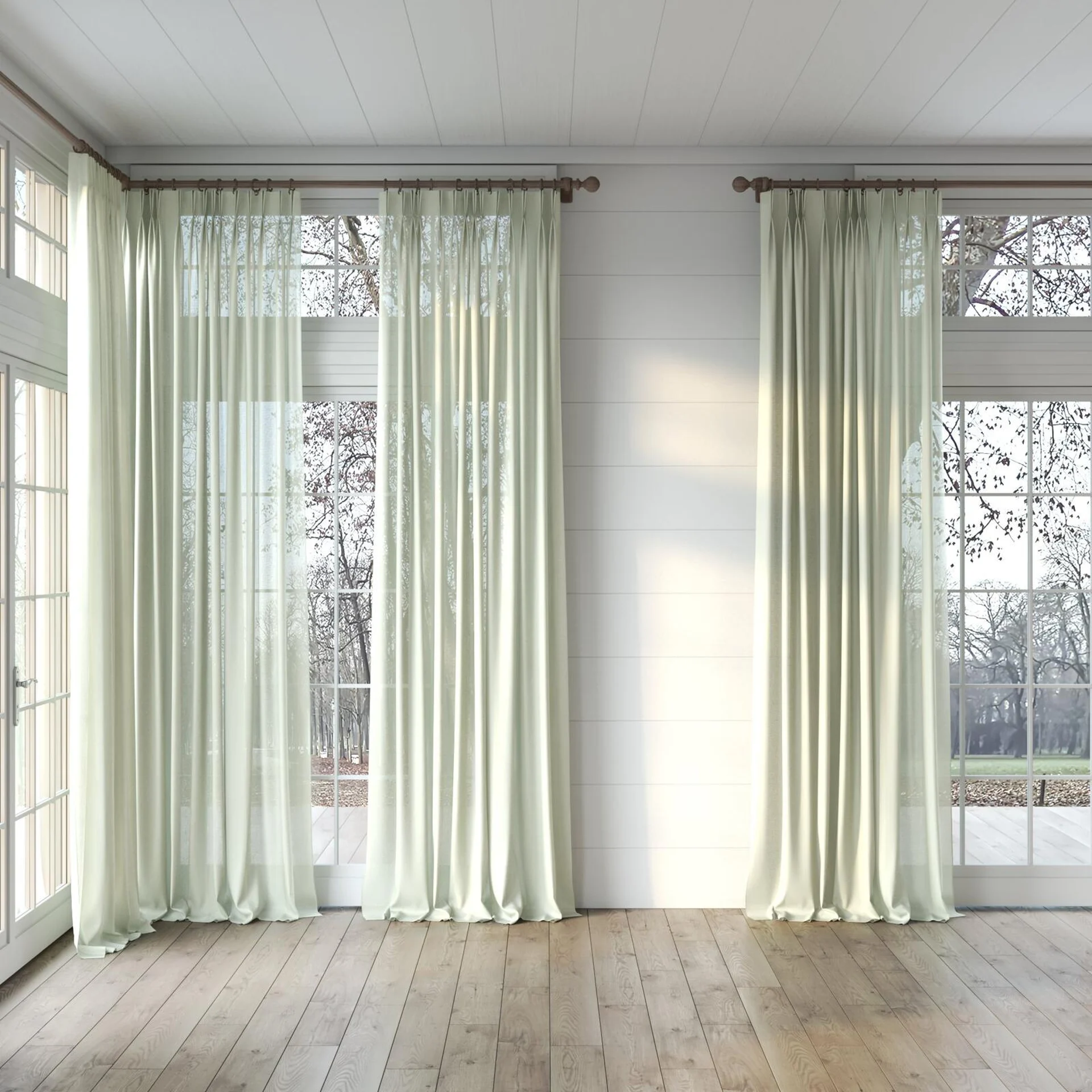 Full view of Gossy Linden, puddled, on curtain rod