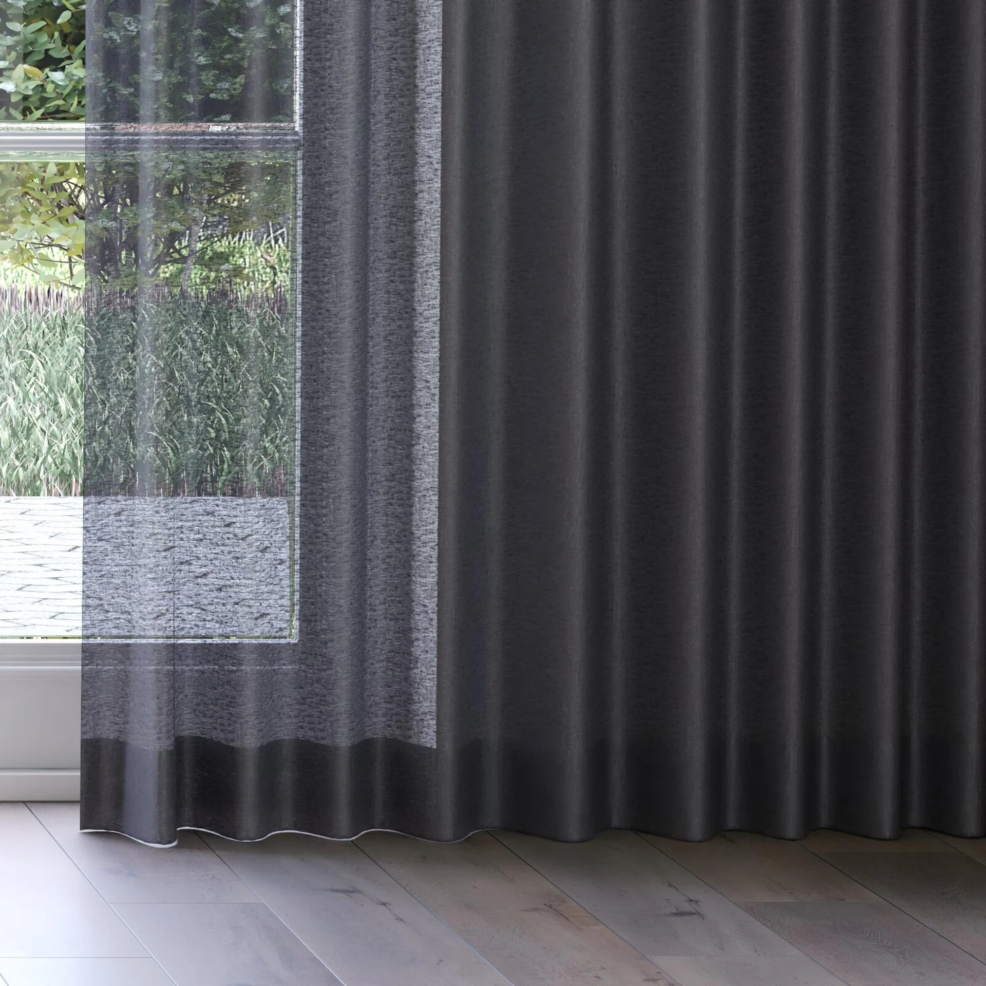 Bottom view of Laconia Air Obsidian, on curtain rail