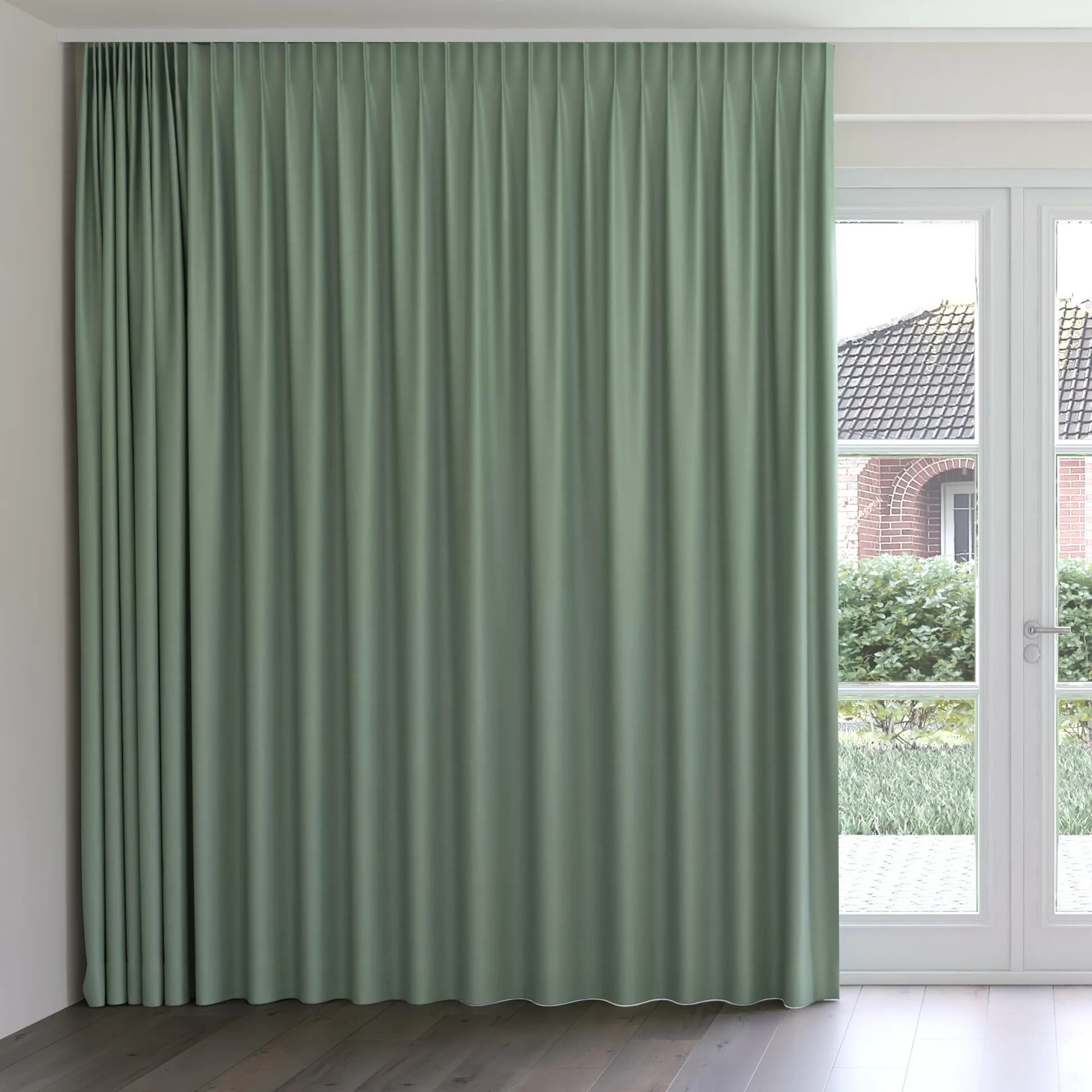 Front view of Colourwash Eco Mermaid, on curtain rail