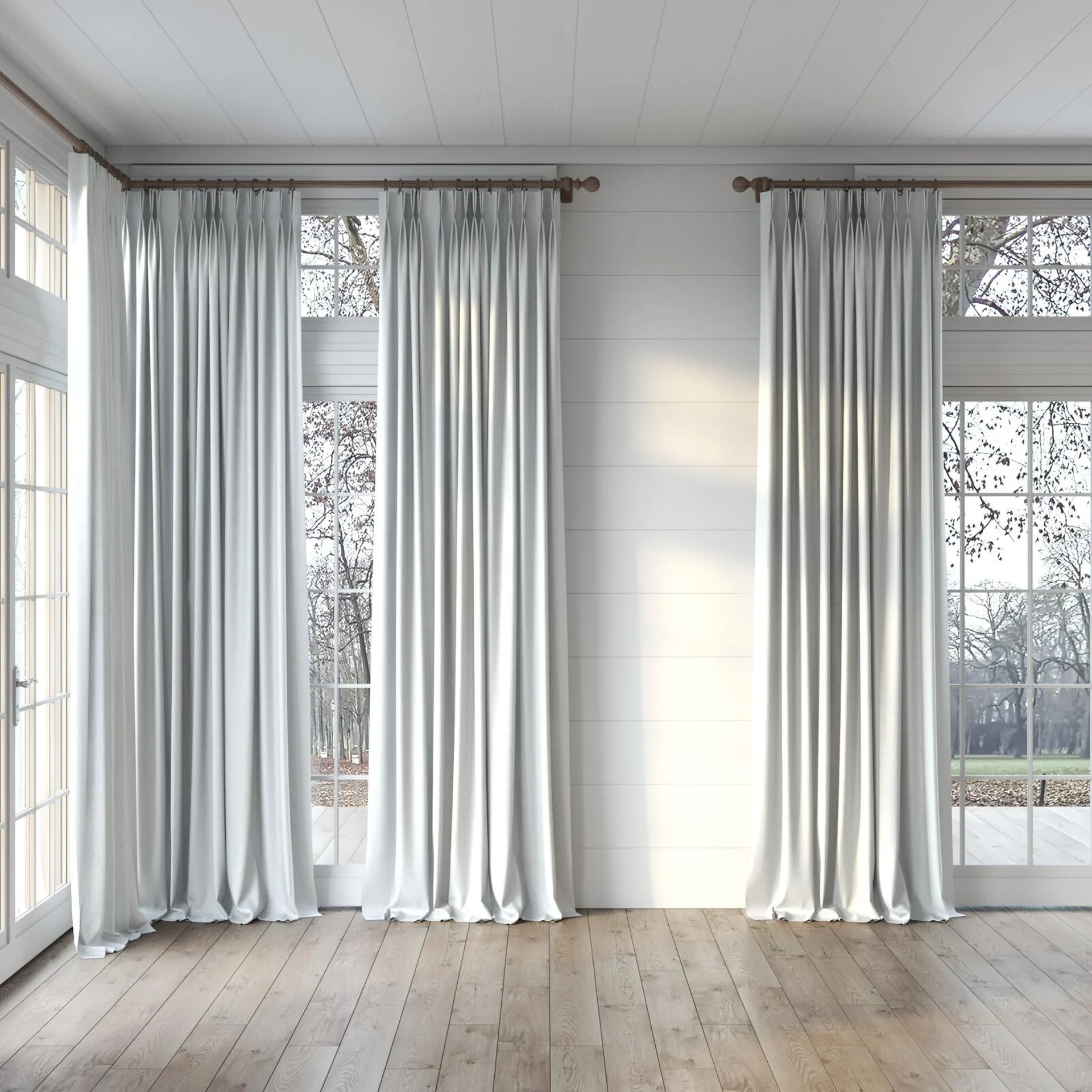 Full view of Retreat Blackout Cloud, puddled, on curtain rod