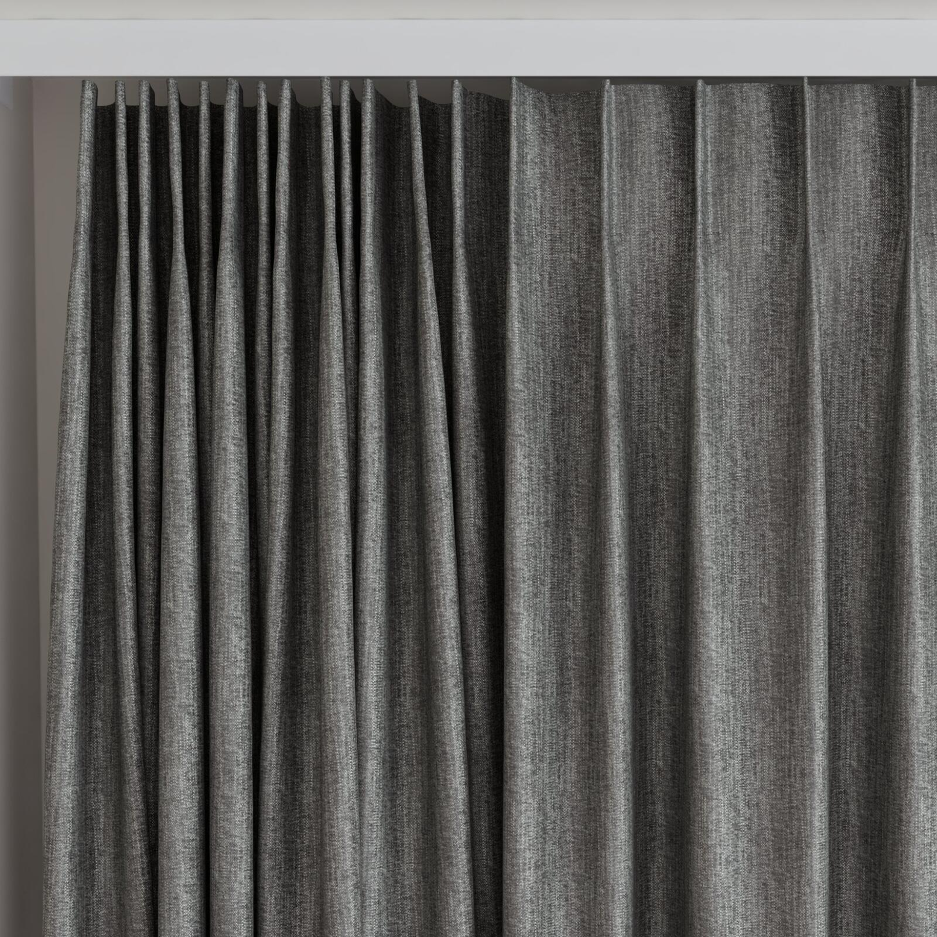 Top view of Trezor Charcoal, on curtain rail
