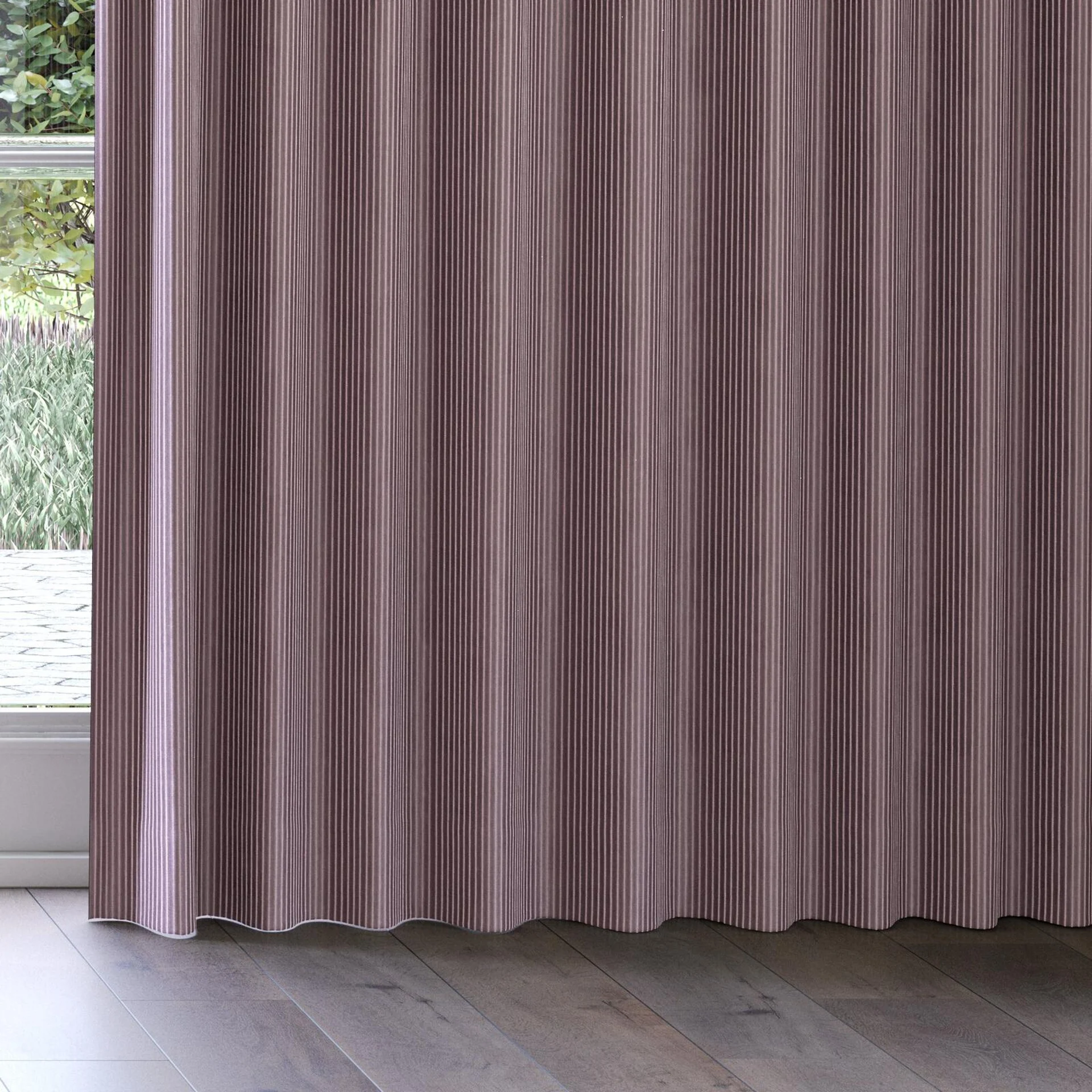 Bottom view of Embrace Plum, on curtain rail