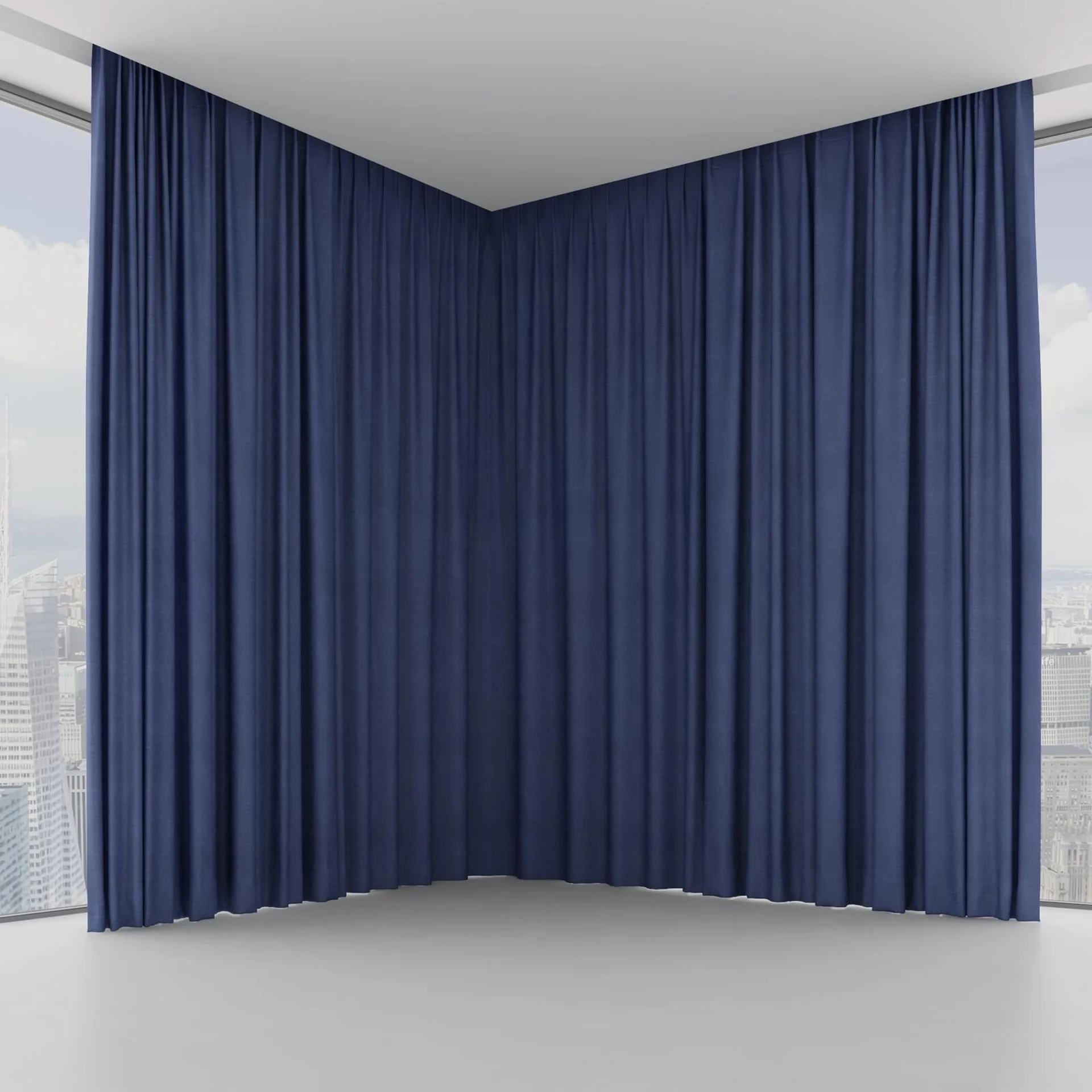Front view of Loci Dim Out Indigo, on hidden rail